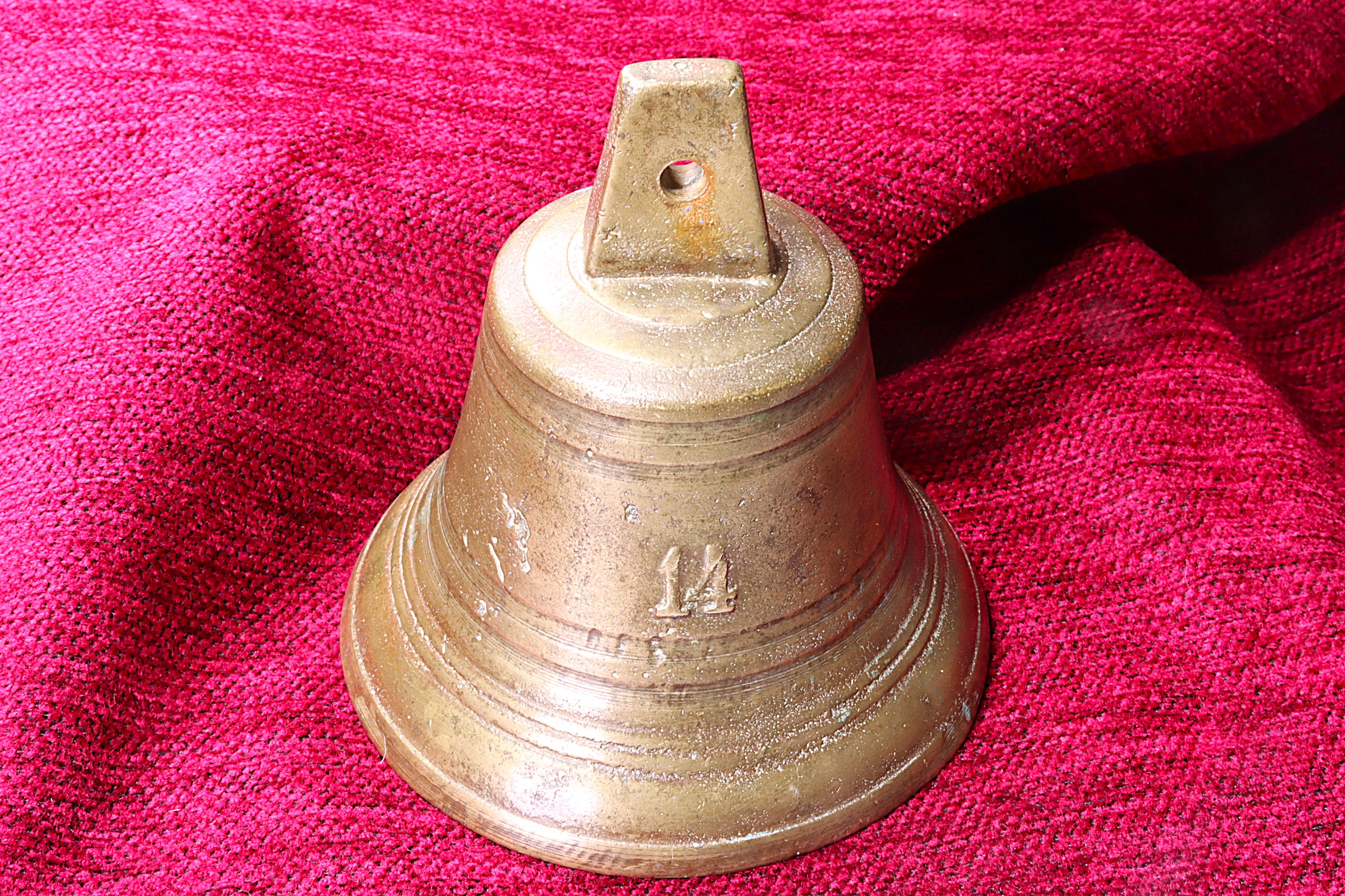 Antiques - BRONZE BELL WITH ORIGINAL CLAPPER. NUMBER 14