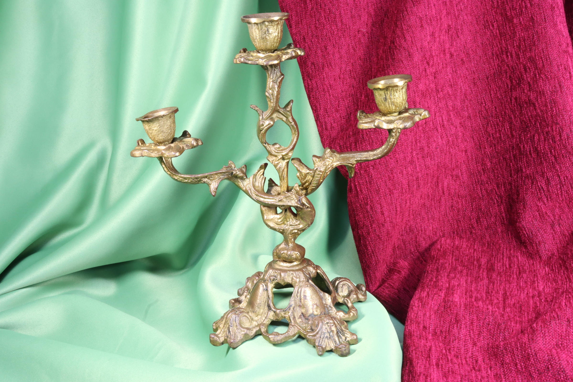 Antiguedades - CANDELABRO DE BRONCE. MOTIVOS FLORALES. S.XX 2
