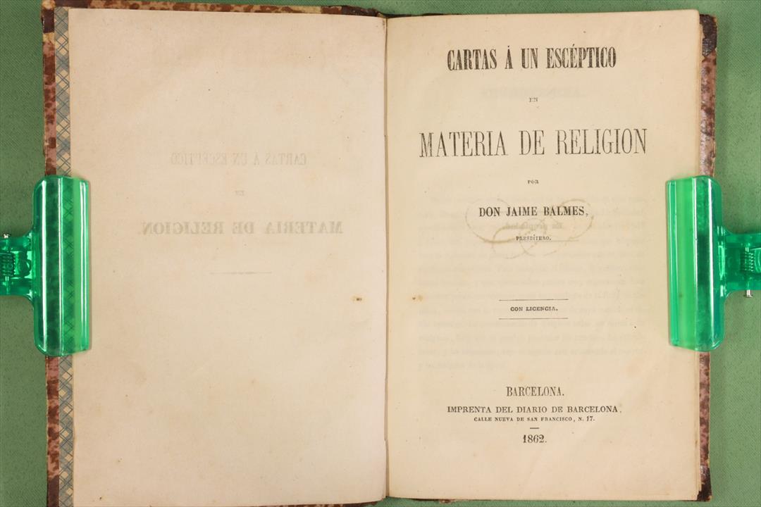 Antiguedades - CARTAS A UN ESCÉPTICO EN MATERIA DE RELIGIÓN. 1862 (T)