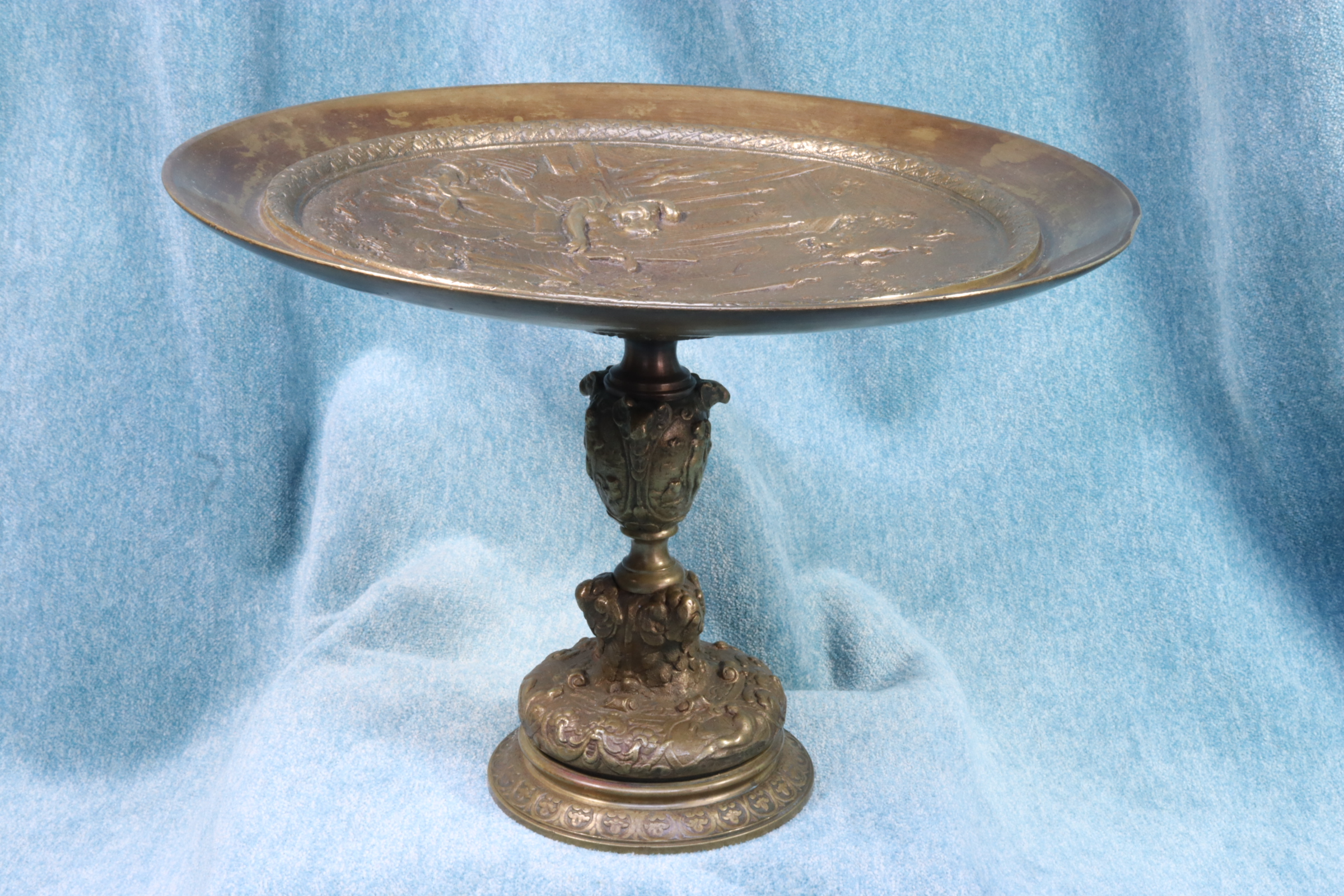 Antiques - BRONZE CENTREPIECE WITH STAND. LARGE. MYTHOLOGICAL SCENES.