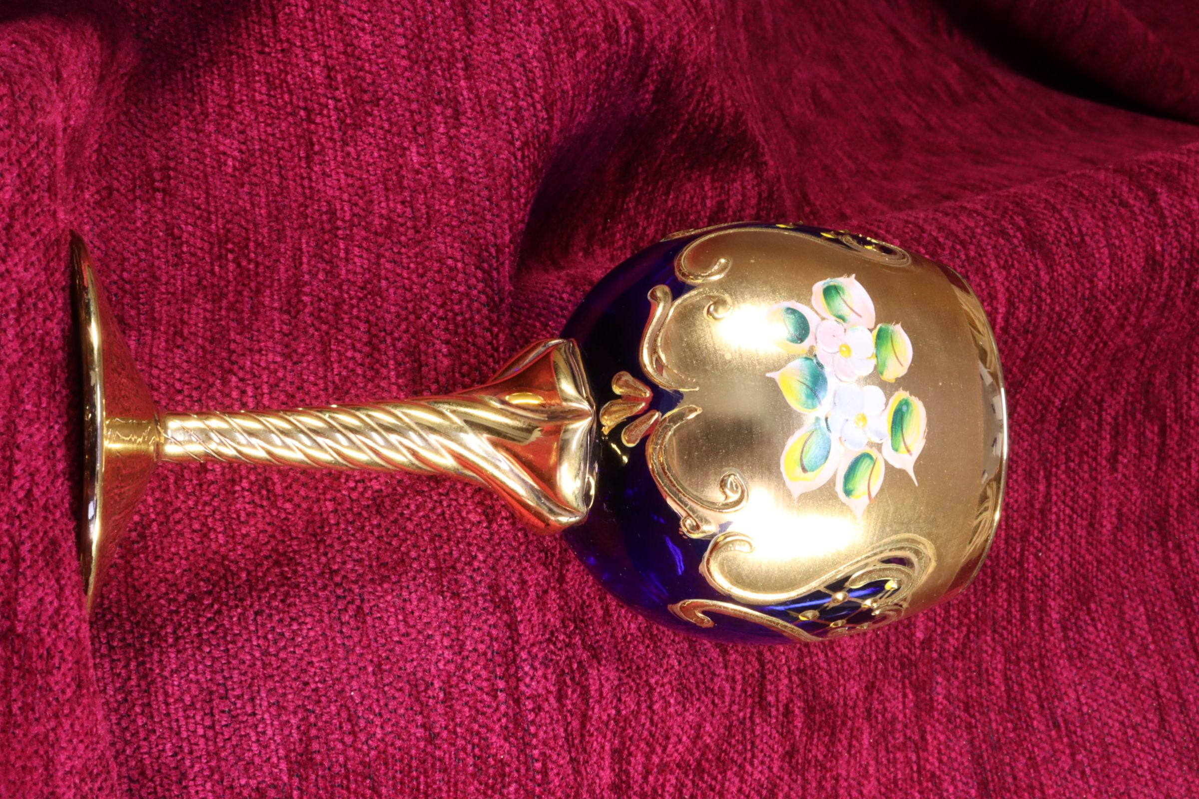 Antiguedades - COPA AZUL COBALTO Y ORO. CRISTAL DE MURANO. PINTADA A MANO. 