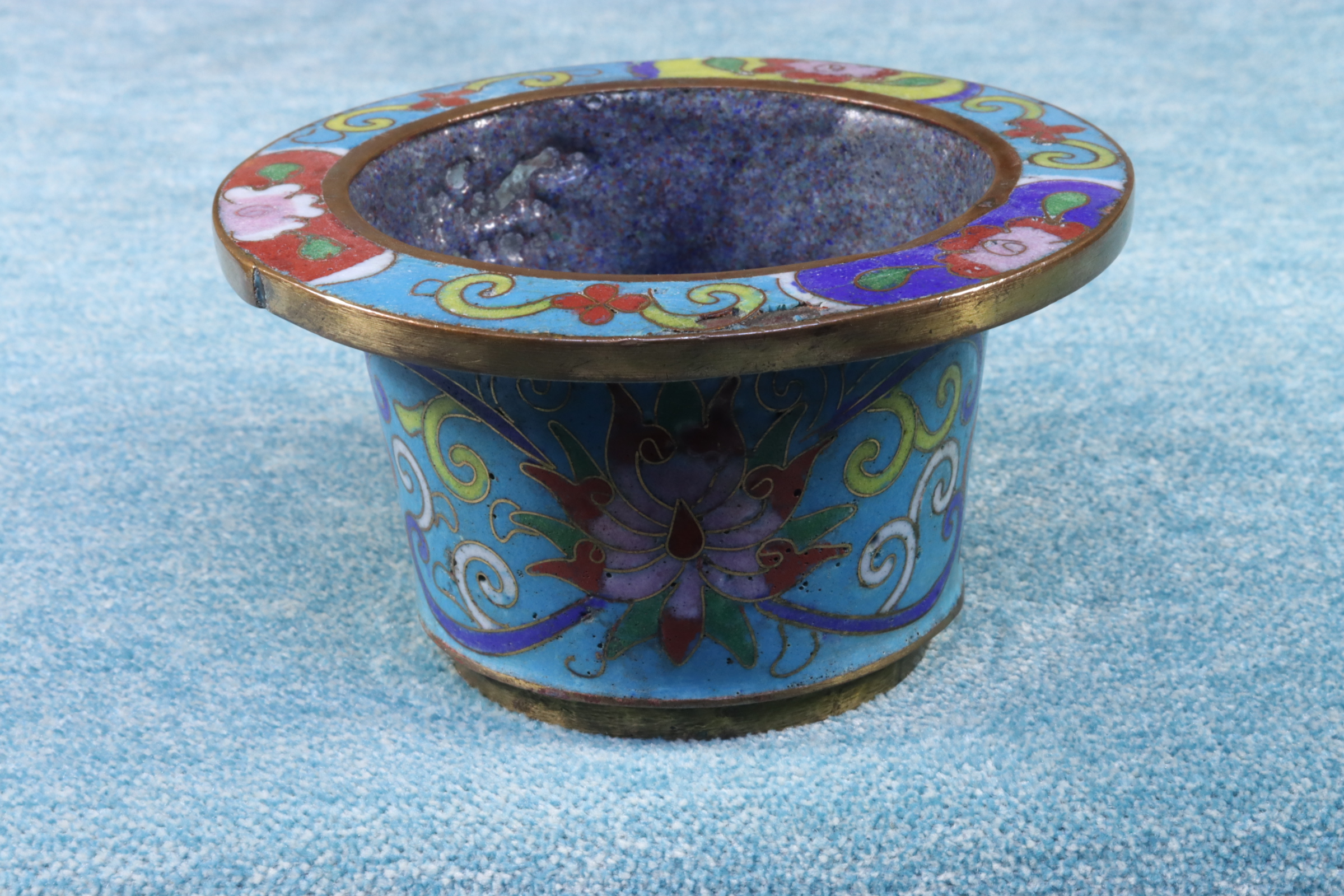 Antiguedades de cloisonne enamel and brass bowl little