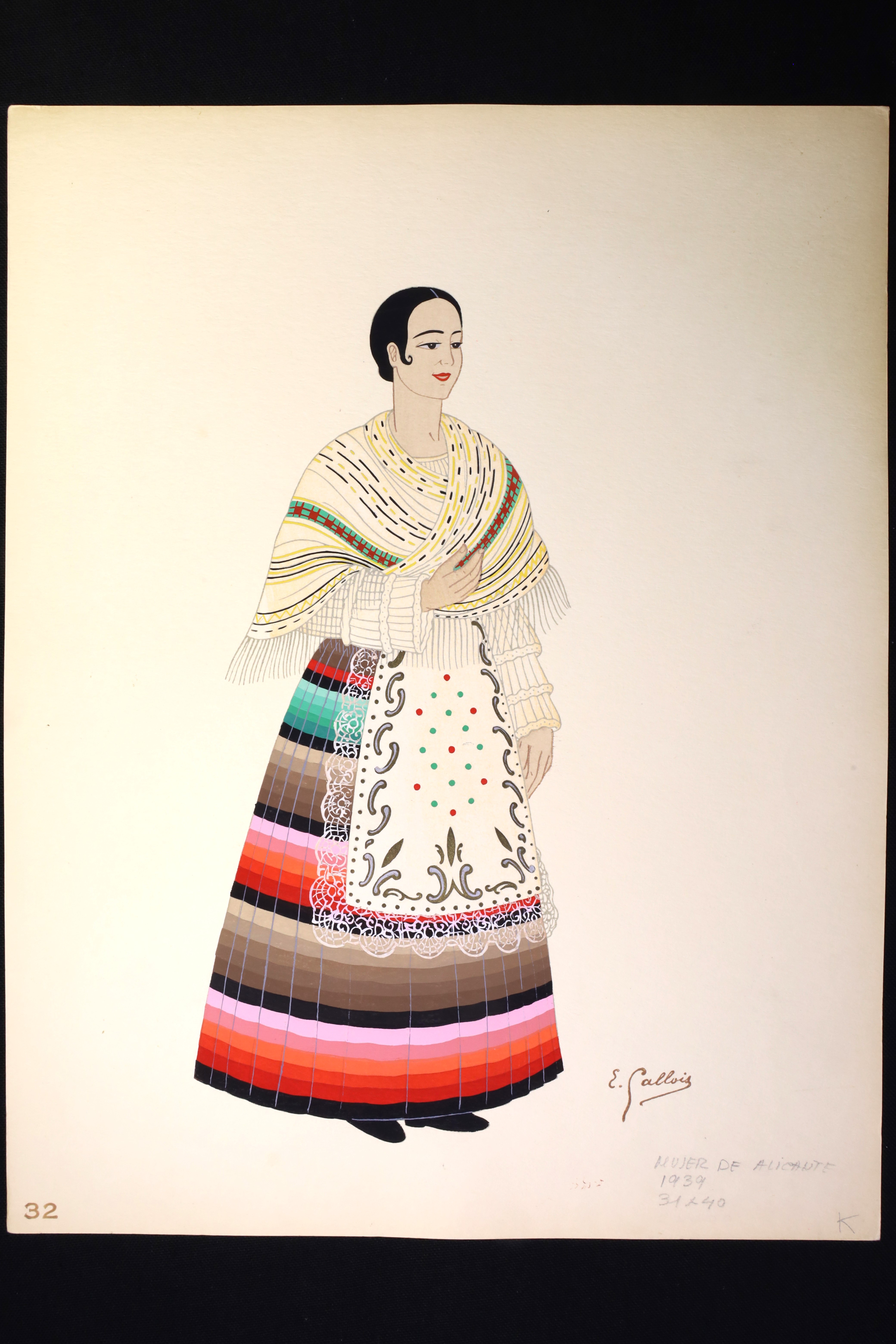 Antiguedades de dibujo coloreado con gouache alicantina emile gallois