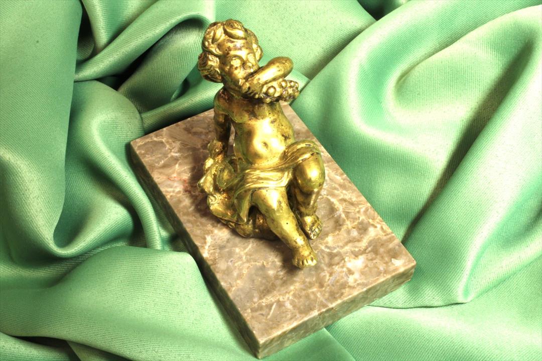 Antiguedades - ESCULTURA NIÑO BACO DE BRONCE. BASE MÁRMOL. S.XIX (T)