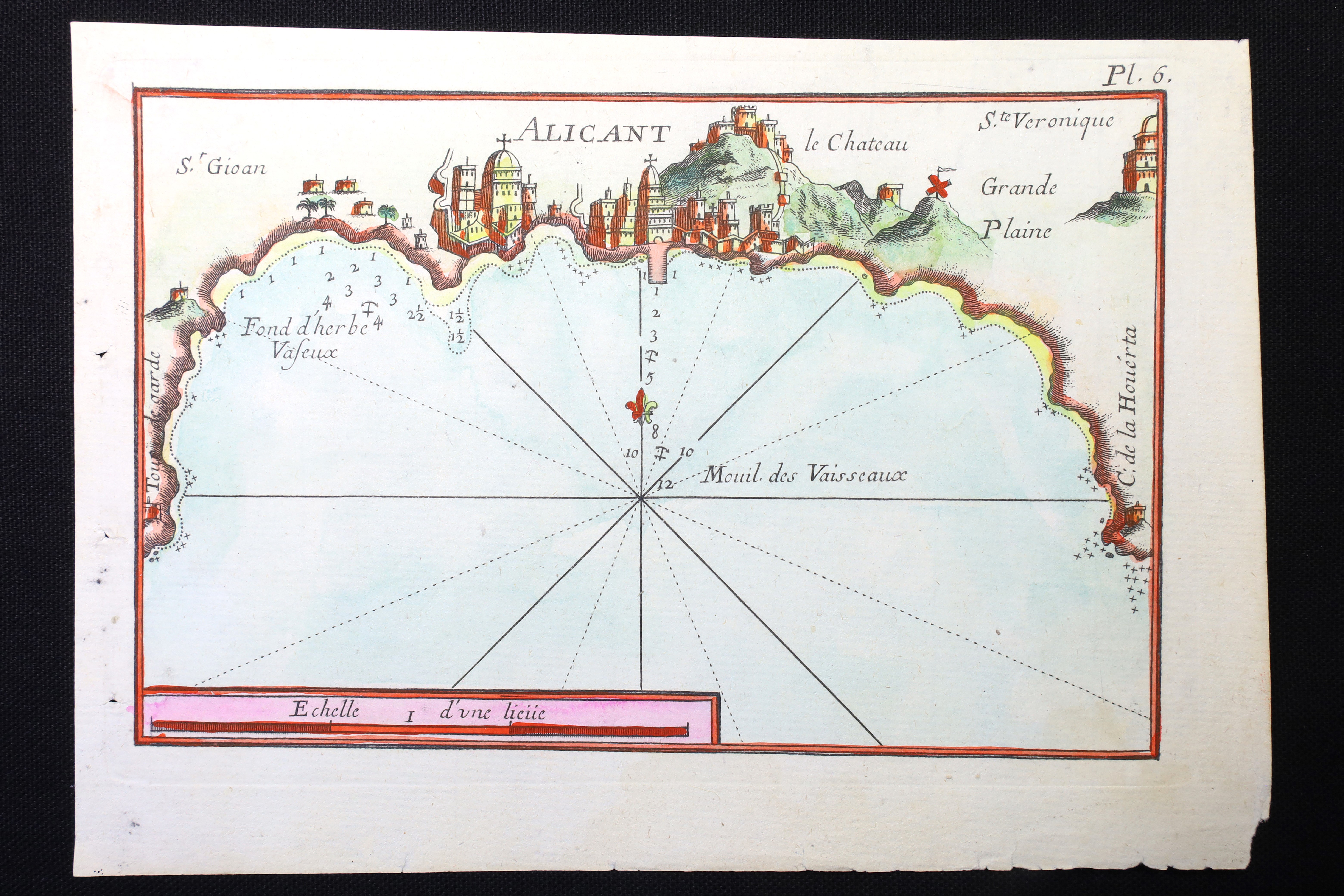 Antiques -  ENGRAVING ALICANTE TO COLOUR. NAUTICAL CHARTER. S.XVIII