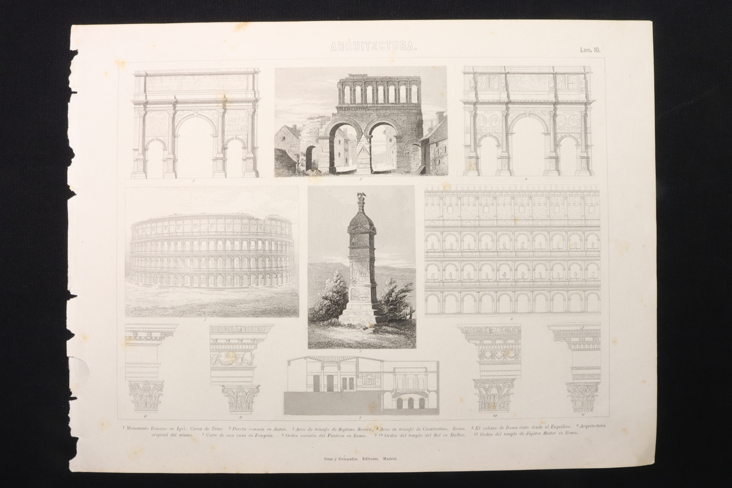 Antiques - ENGRAVING ARCHITECTURE 10. COLISEUM ROME, CONSTANTINE, ETC.