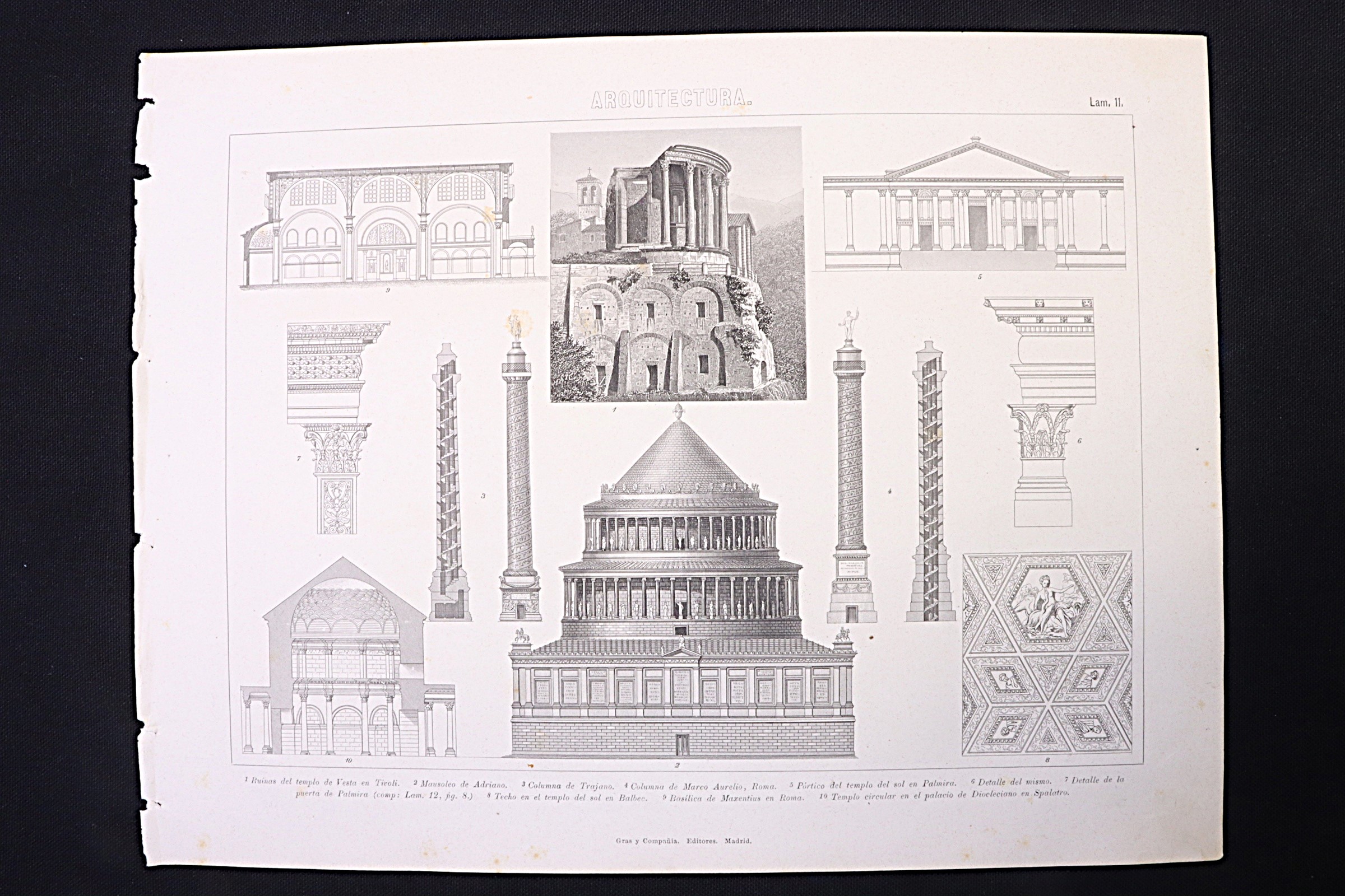 Antiguedades - GRABADO ARQUITECTURA 11. COLUMNA TRAJANO, MAUSOLEO ADRIANO, ETC.