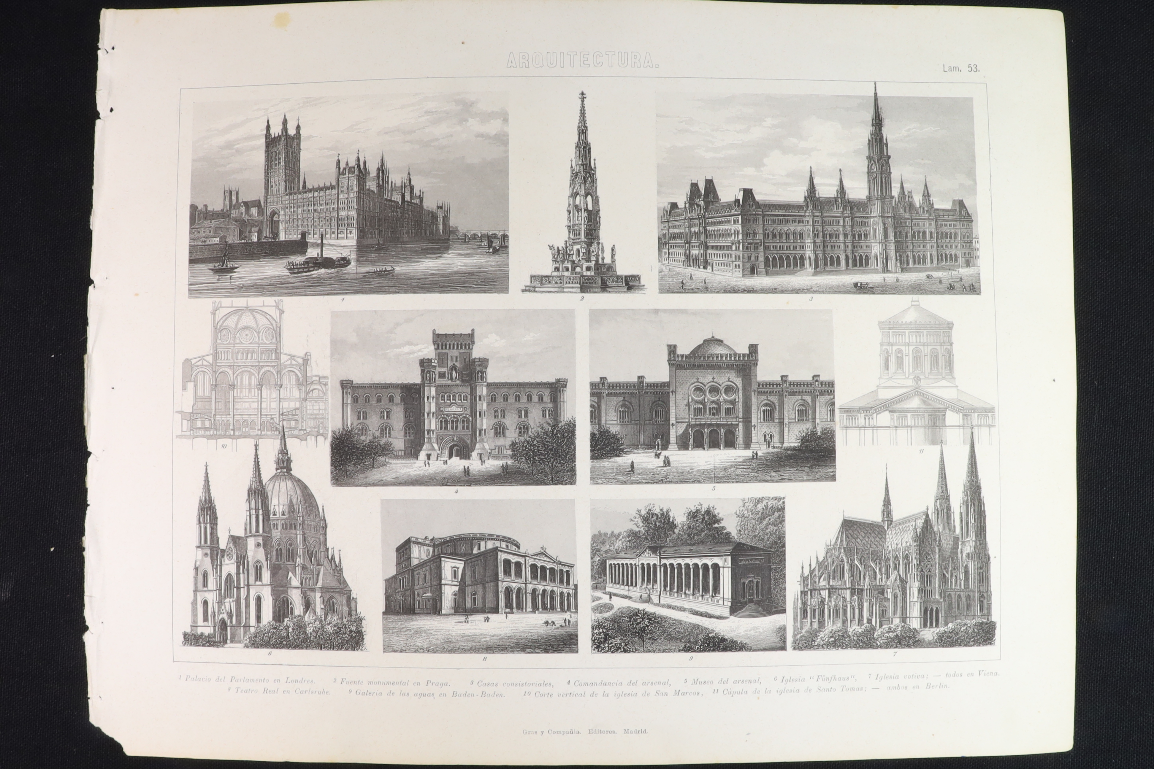Antiques of architectural engraving 53 prague fountain vienna votive church