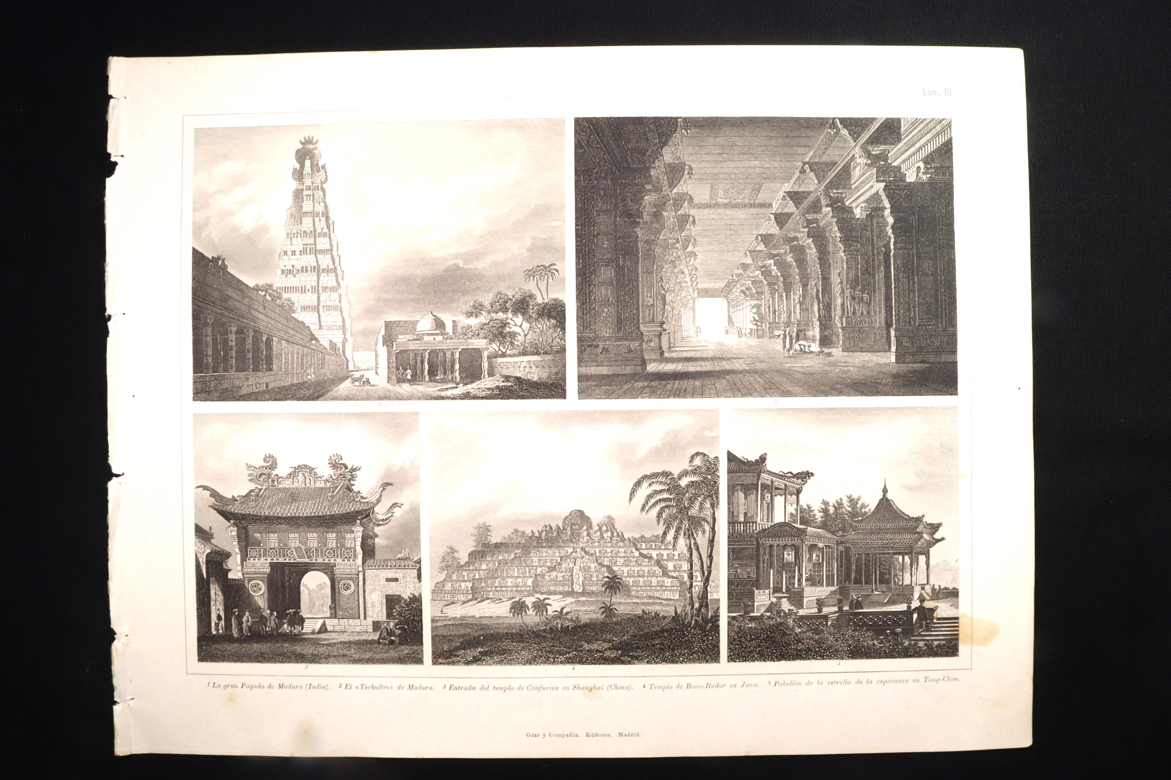 Antiguedades - GRABADO ARQUITECTURA 18. PAGODA DE MADURA, INDIA. CONFUCIUS.