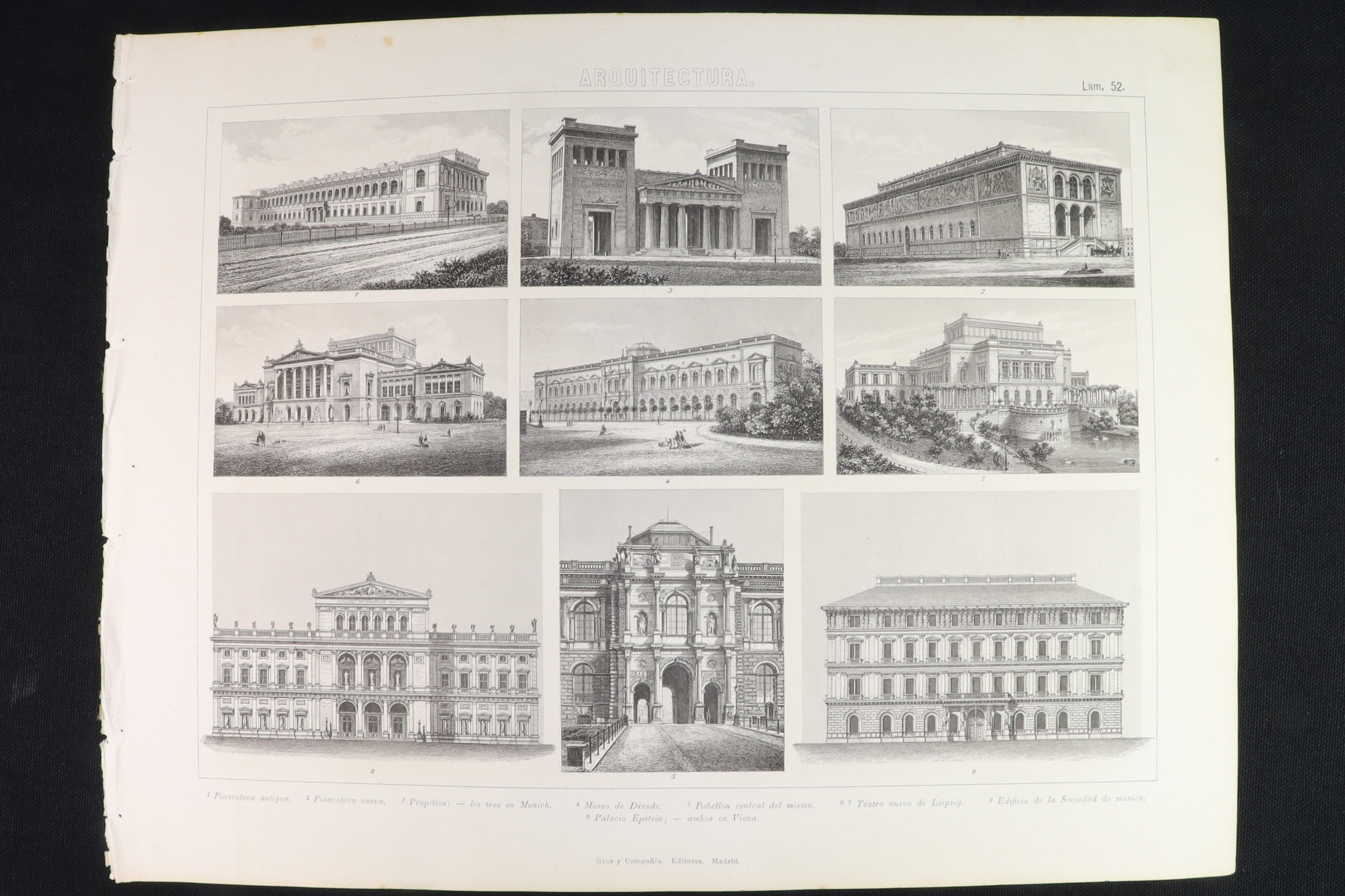 Antiques of architectural engraving 52 leipzig theatre vienna munich pinacotheque