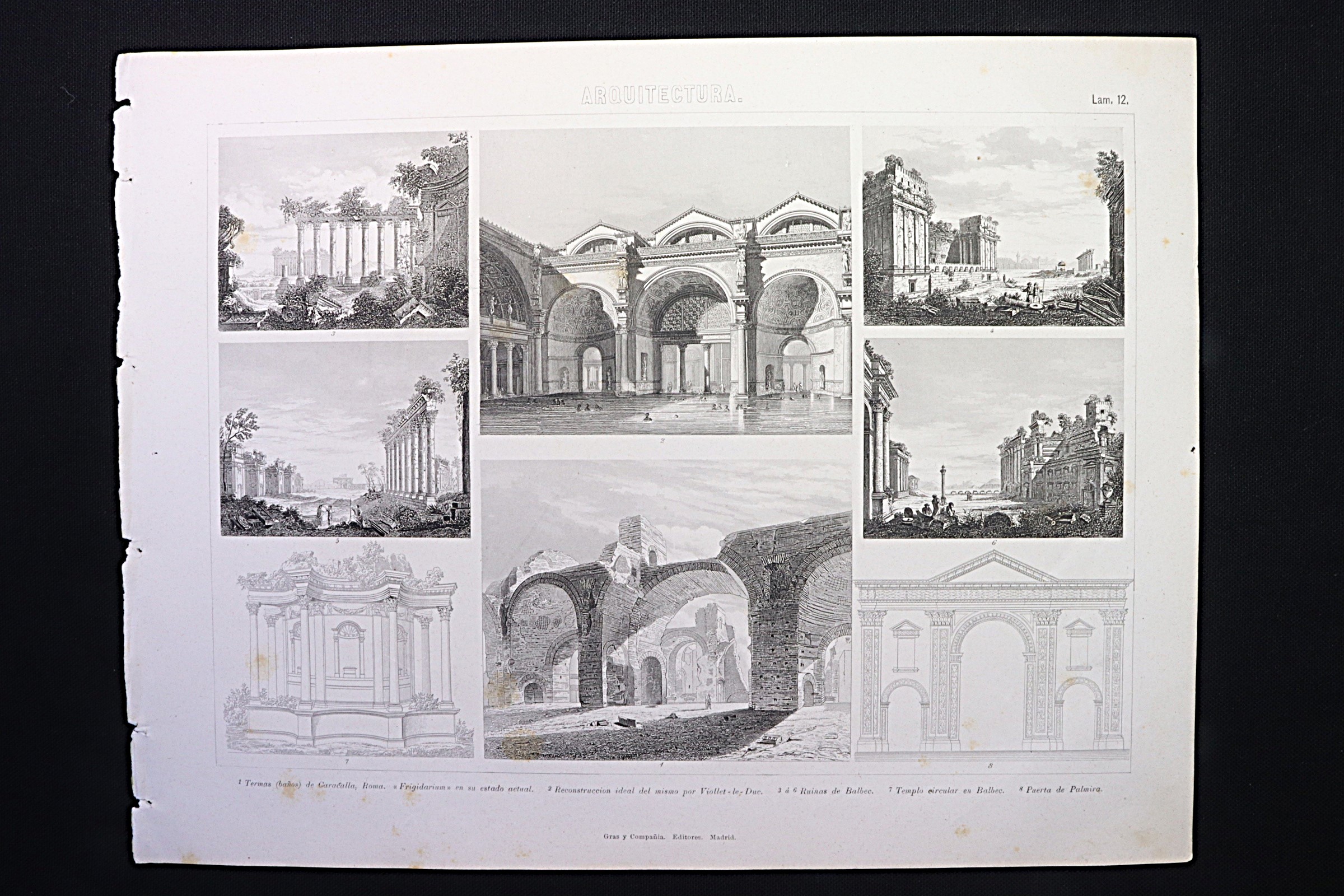 Antiques - ENGRAVING ARCHITECTURE 12. ROMAN BATHS, PALMIRA GATE.