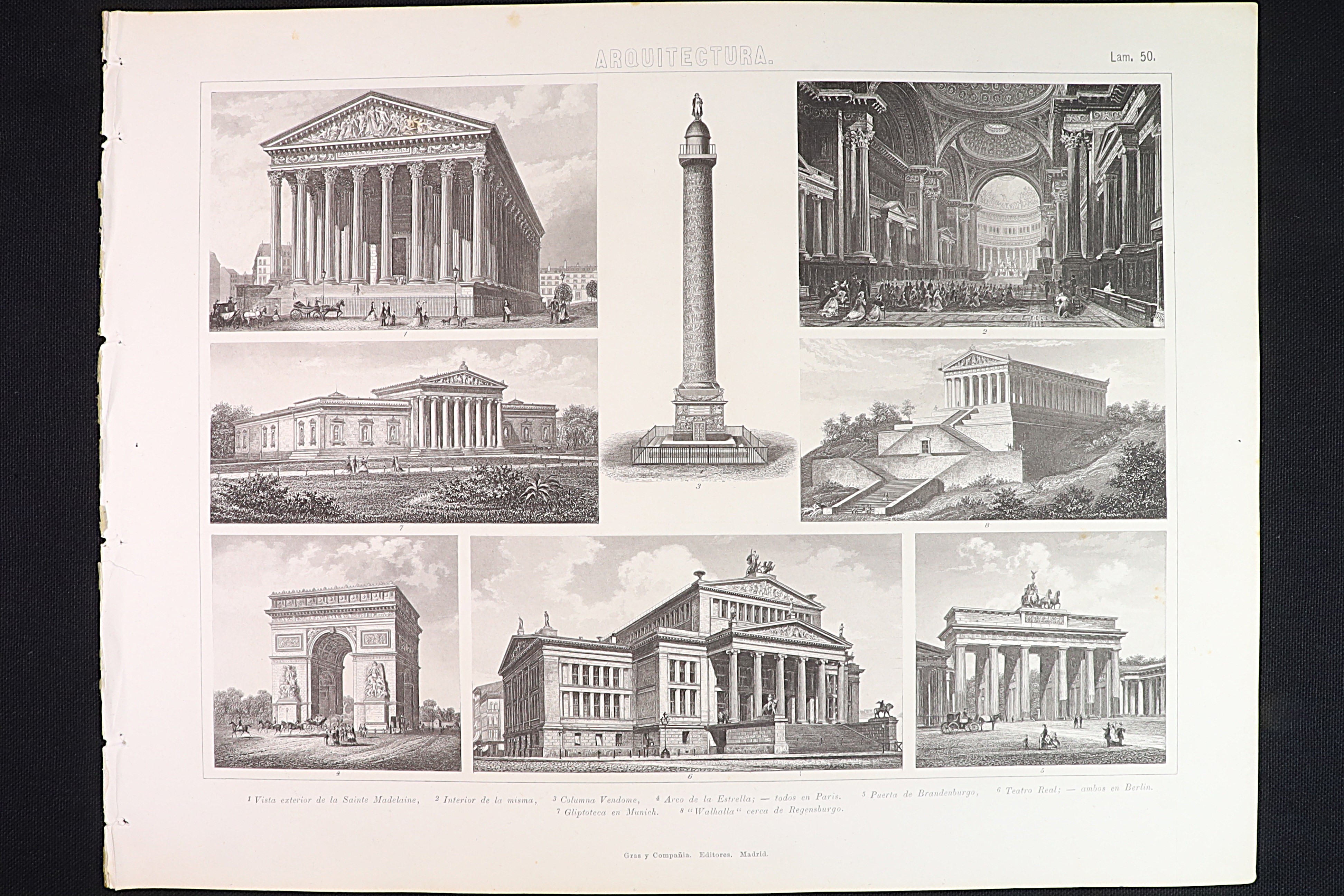 Antiguedades de architectural engraving 50 vendome brandenburg walhalla