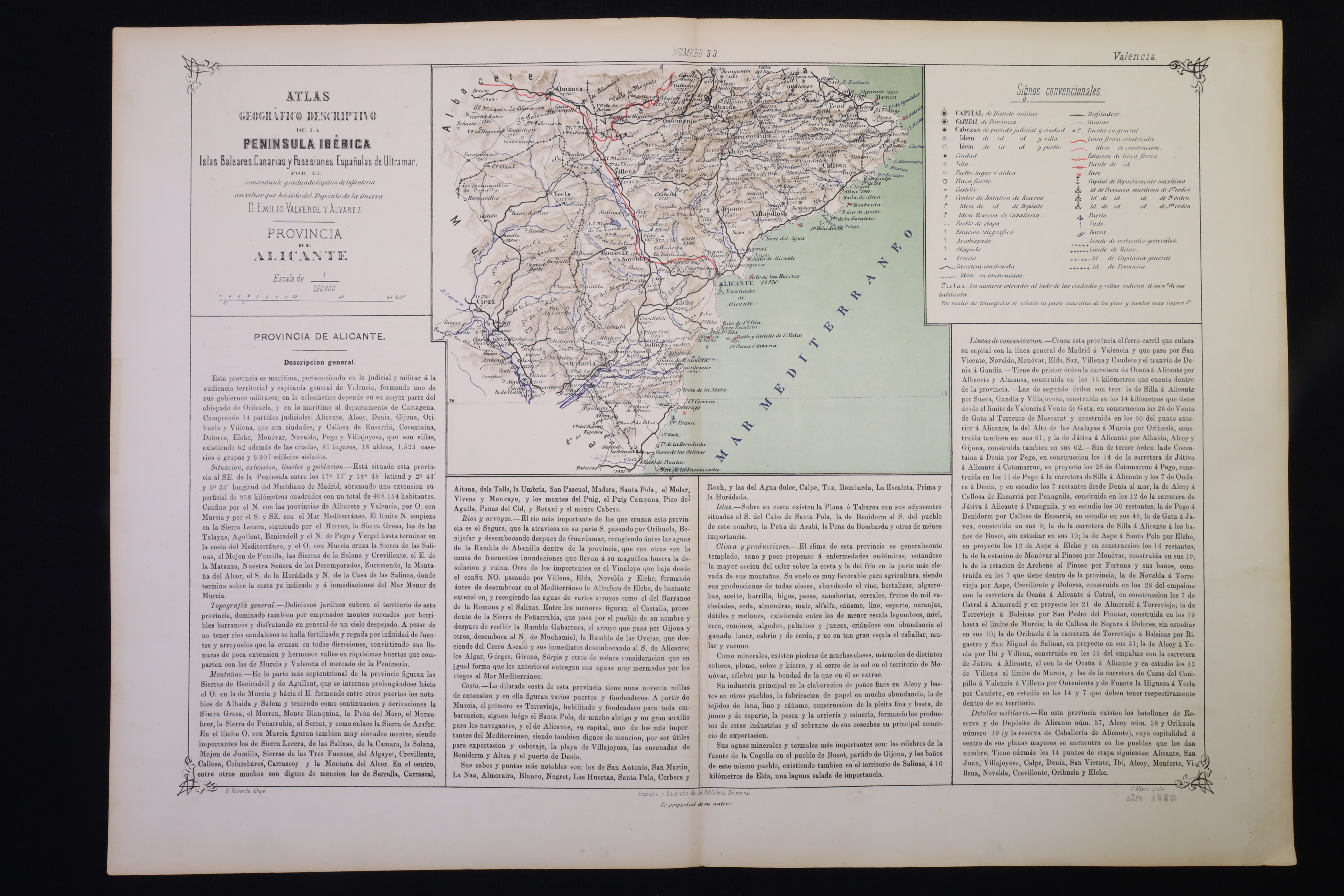 Antiguedades - GRABADO. ATLAS GEOGRÁFICO DE LA PROVINCIA DE ALICANTE. 1880 (T)