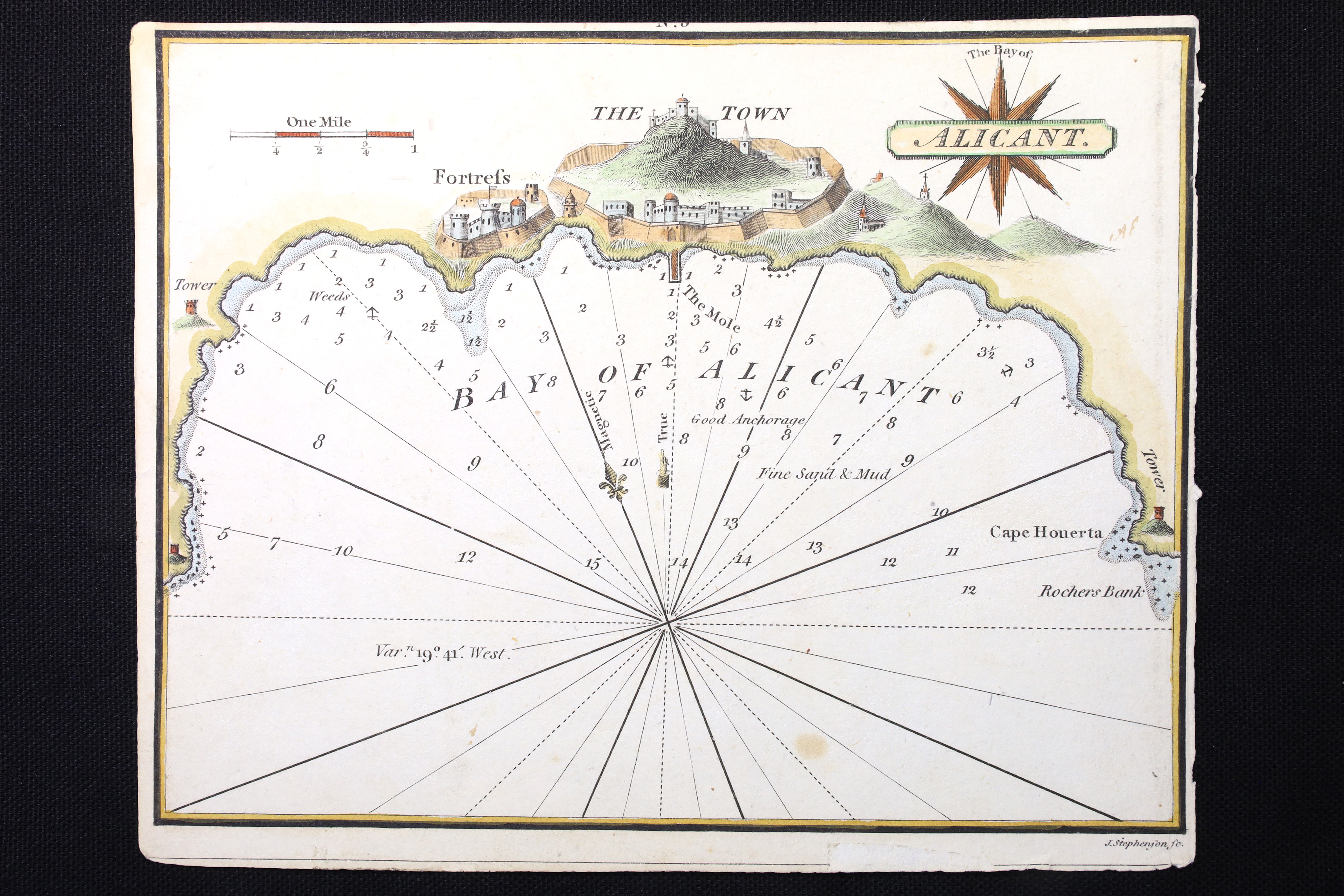Antiques - COLOUR ENGRAVING OF THE BAY OF ALICANTE. NAUTICAL CHART. 19TH CENTURY