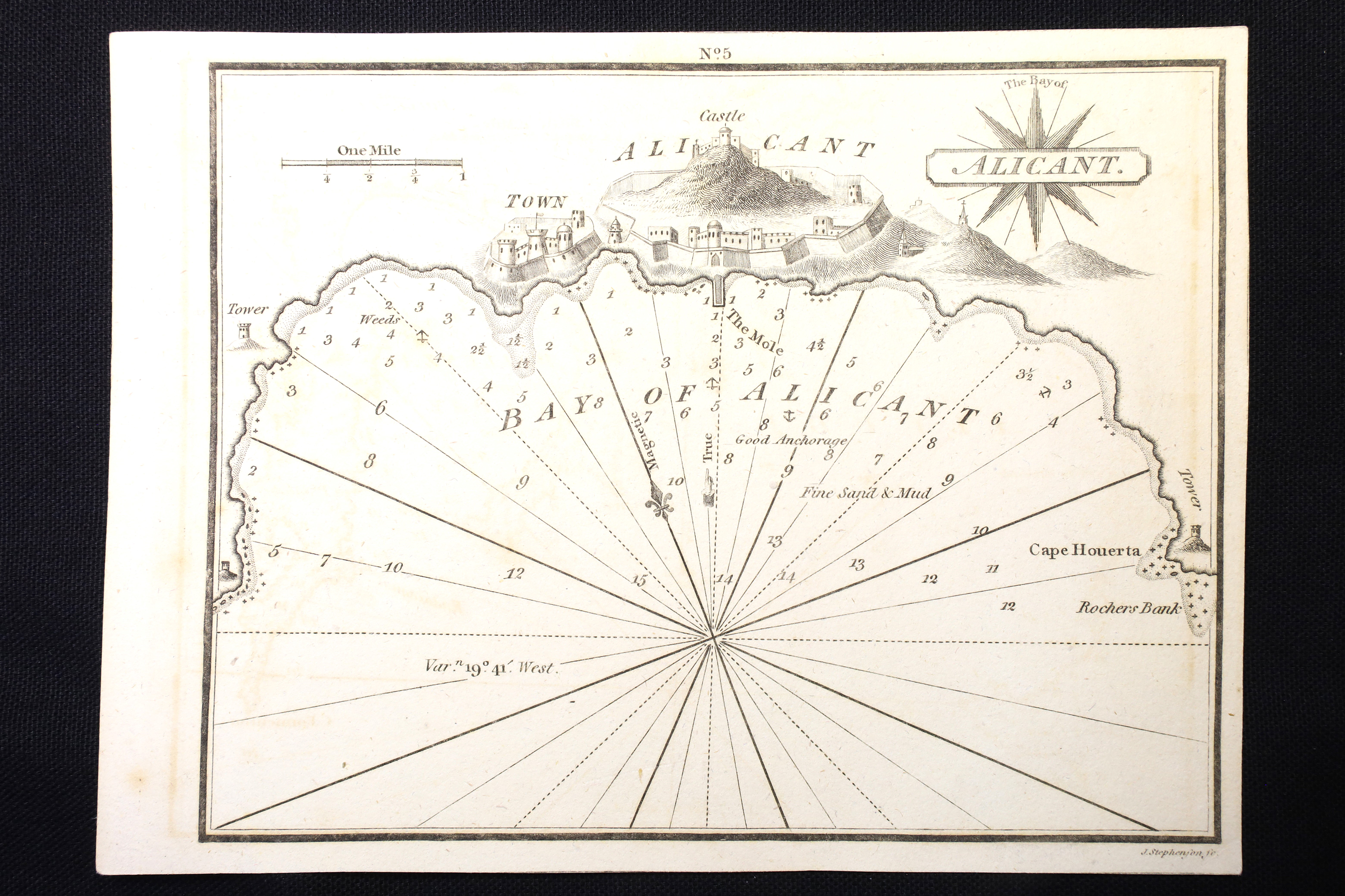 Antiguedades - GRABADO BAHÍA DE ALICANTE. CARTA NAÚTICA. J. STEPHENSON. S.XIX 