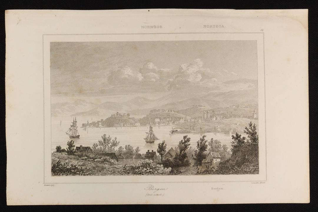 Antiguedades - GRABADO BERGEN. NORUEGA. S.XIX. (T)