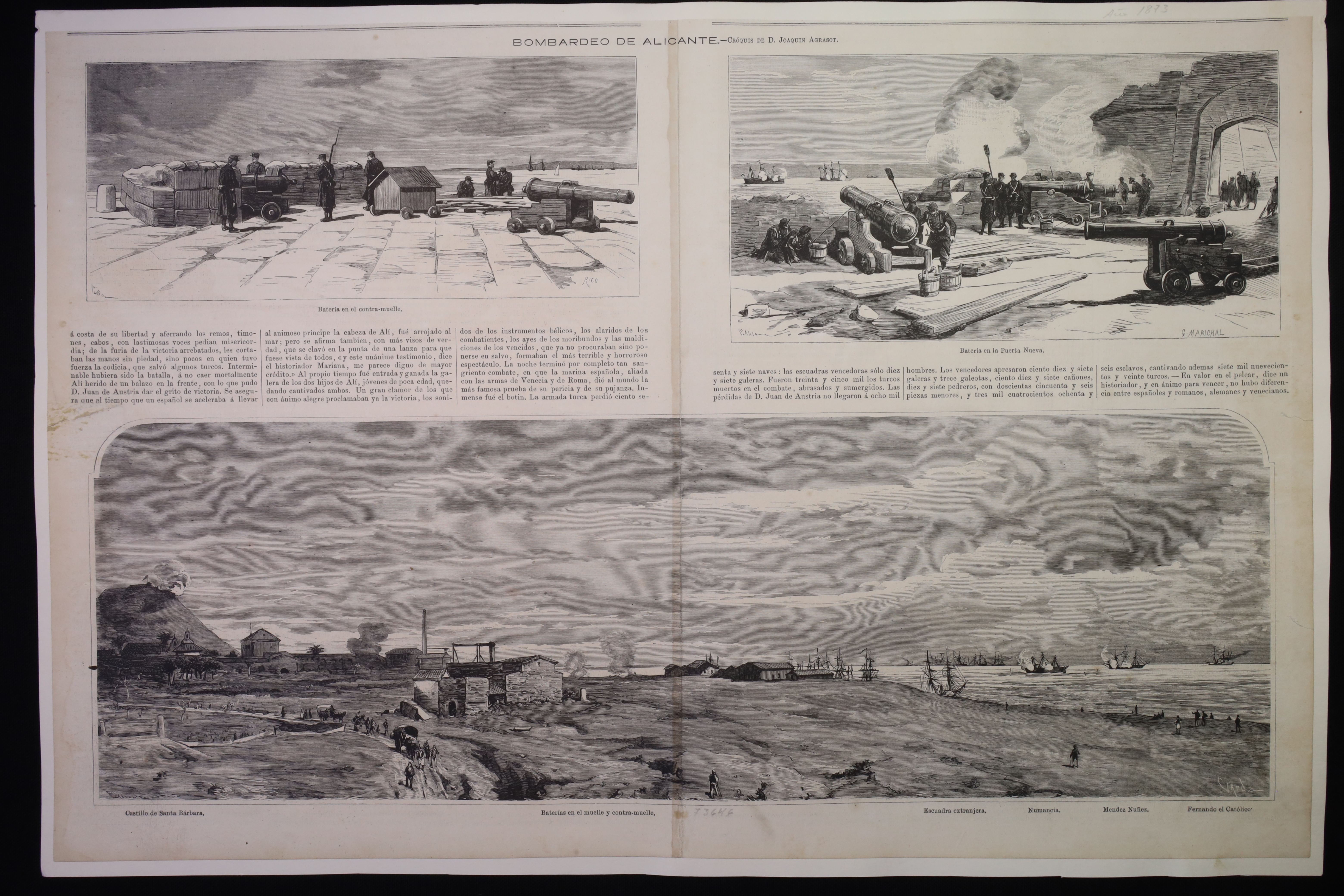 Antiques - ENGRAVING. BOMBARDMENT OF ALICANTE. SKETCH JOAQUÍN AGRASOT. 1873