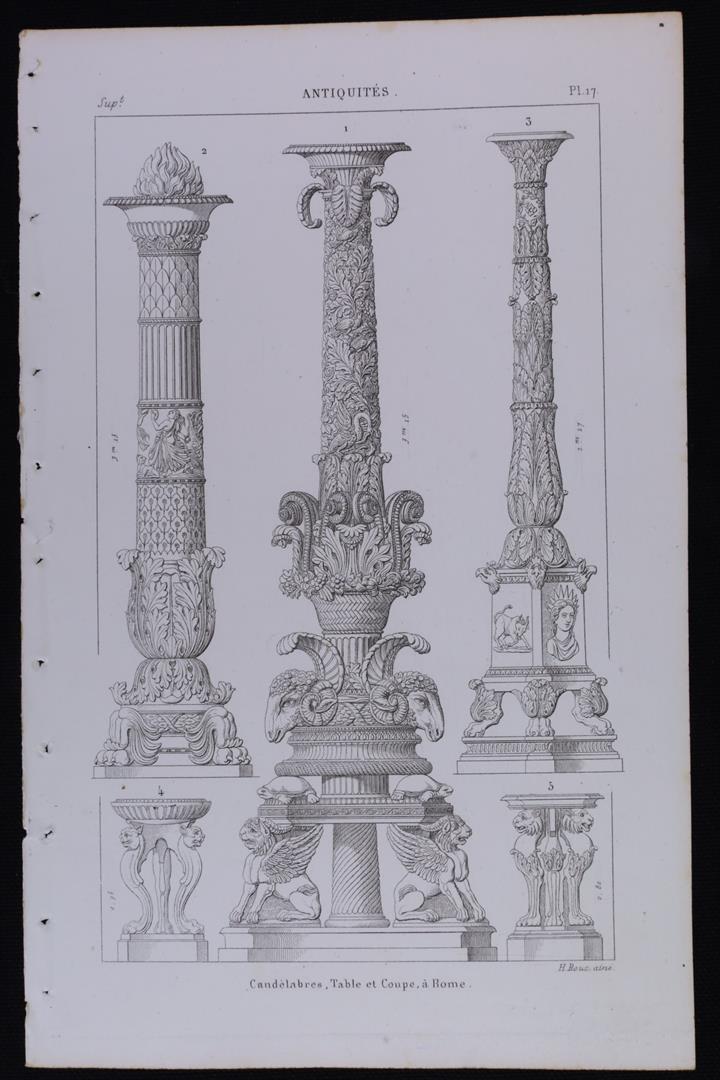 Antiguedades - GRABADO CANDELABROS. MESA Y COPA. ROMA. H.ROUX, AINE. (T)