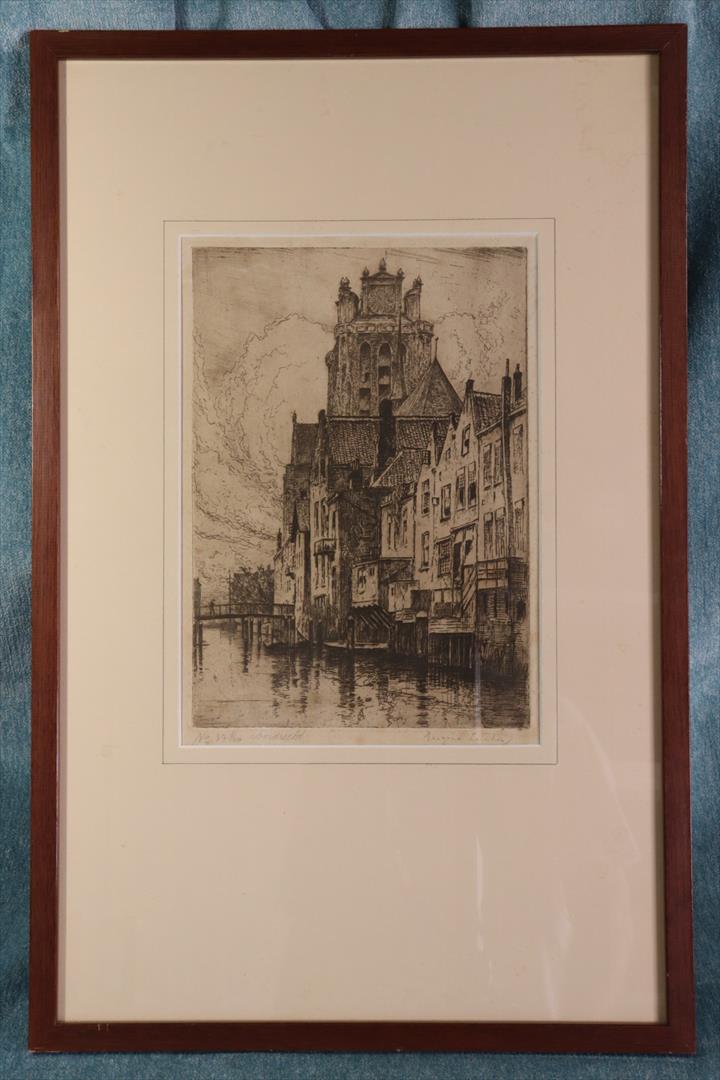 Antiguedades - GRABADO CIUDAD HOLANDESA. IGLESIA. DORDRECHT. (T)