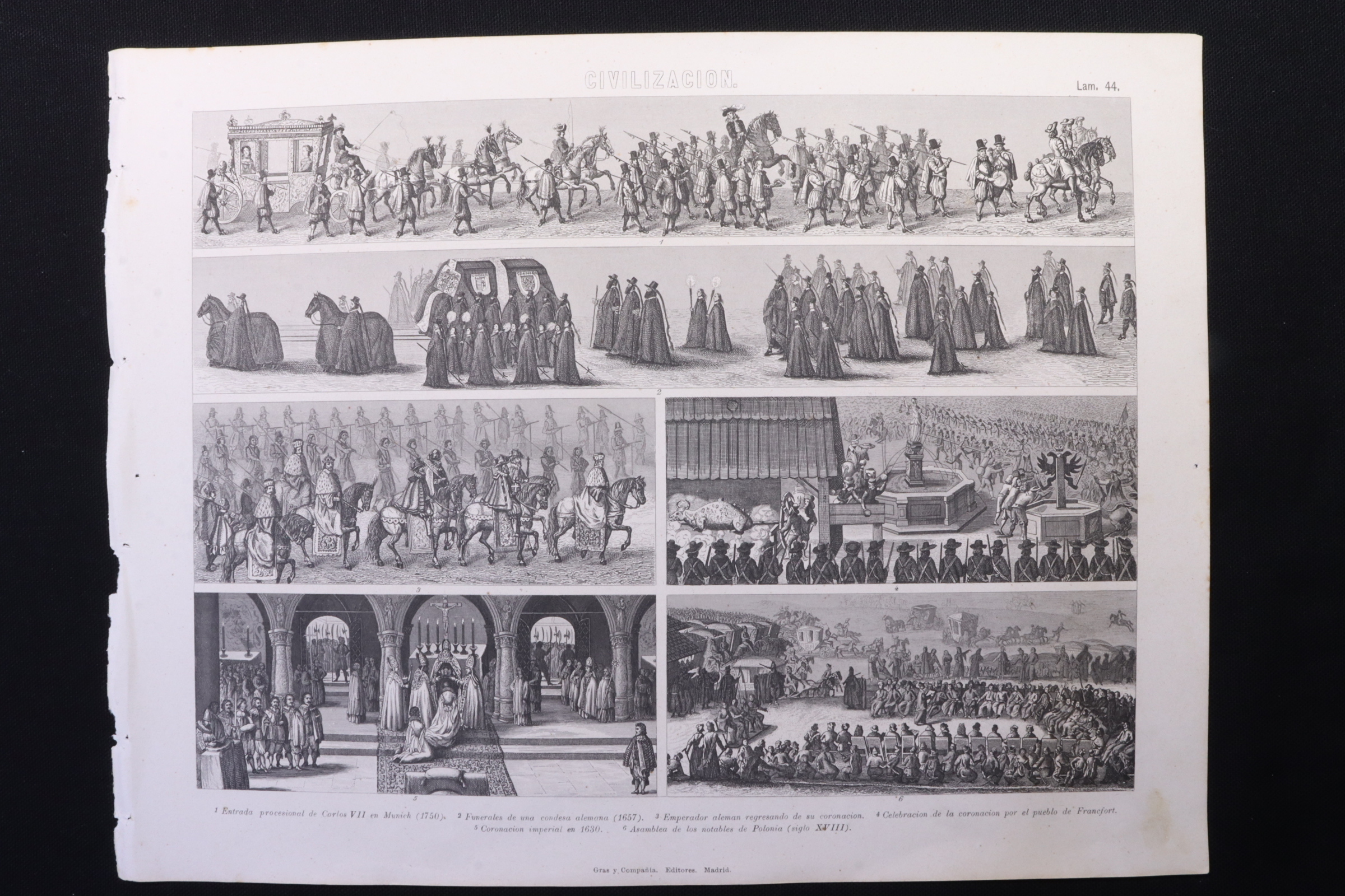 Antiques - ENGRAVING CIVILIZATION 44 GRAS Cª EVENTS IN GERMANY AND POLAND.