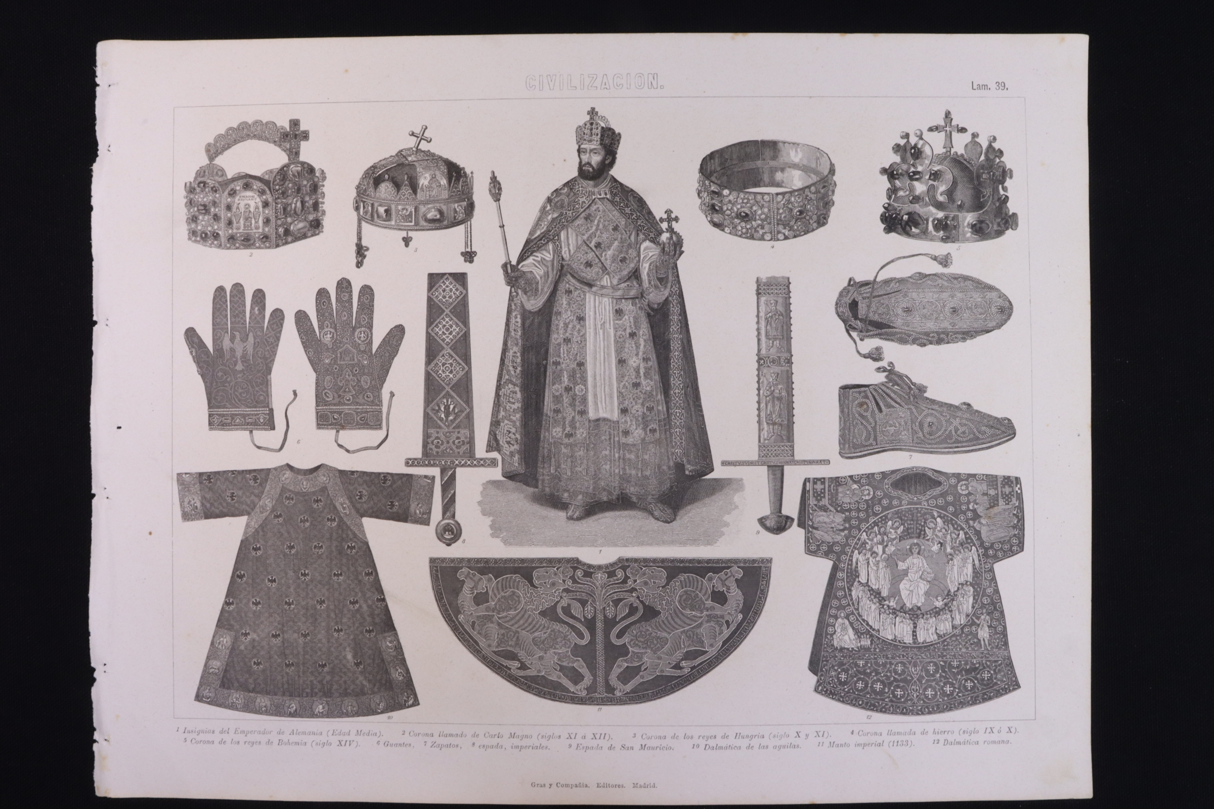 Antiques - ENGRAVING CIVILIZACIÓN 39 GRAS Cª. MONARCHICAL ELEMENTS. 