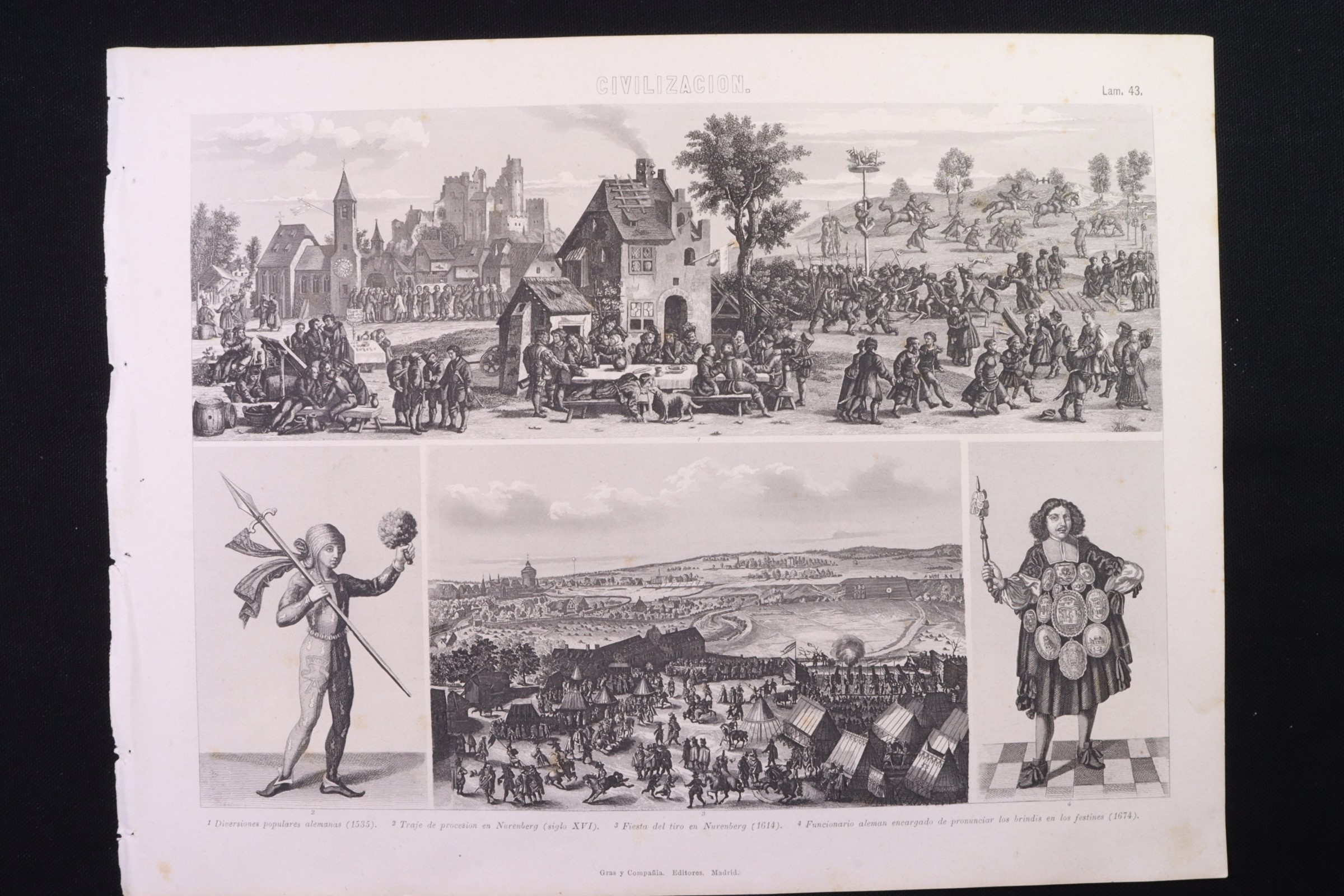 Antiques - ENGRAVING CIVILIZATION 43 GRAS Cª. NUREMBERG SHOOTING PARTY, 1614