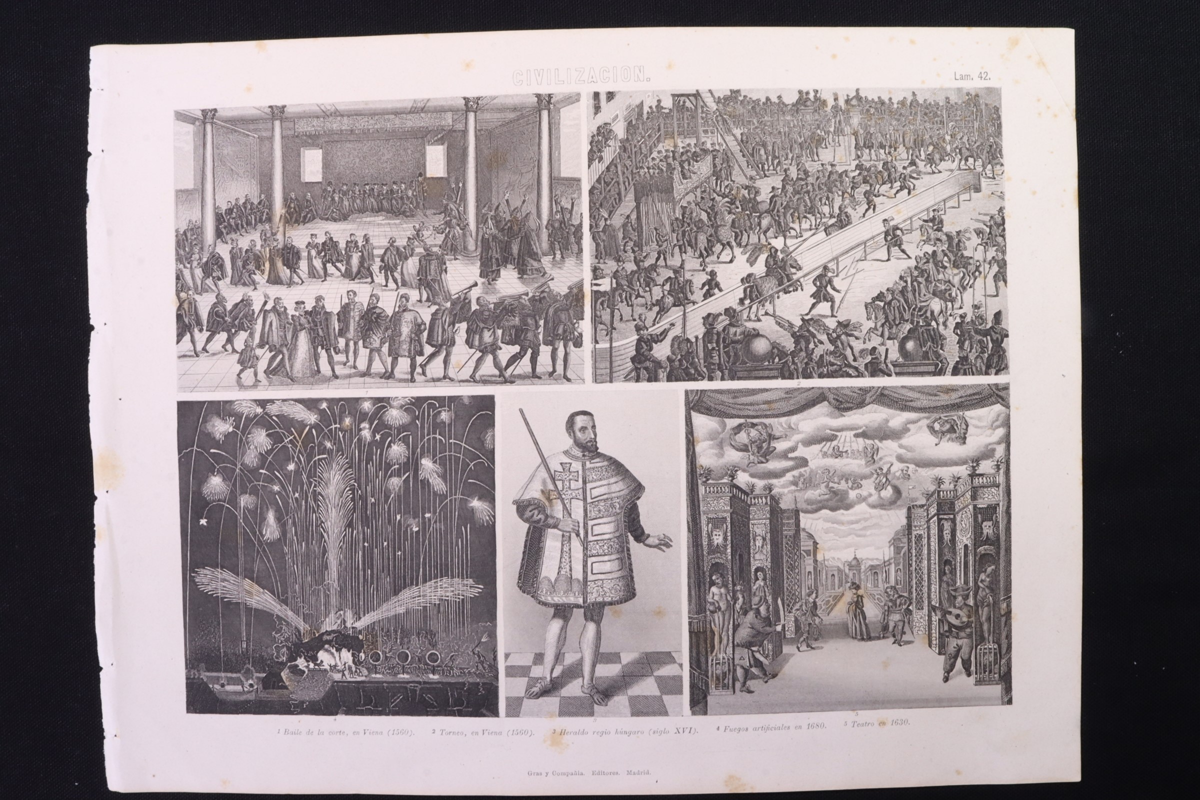 Antiques - ENGRAVING CIVILISATION 42 GRAS Cª TOURNAMENT AND FIREWORKS.