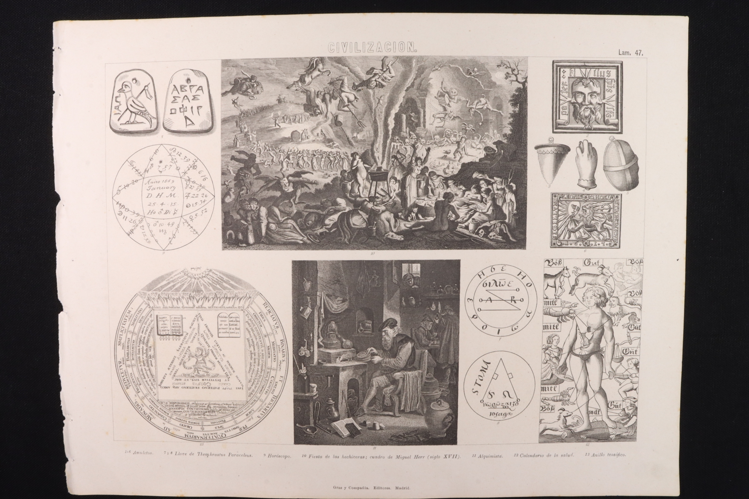 Antiques - ENGRAVING CIVILIZATION 47.GRAS & Cª HOROSCOPE, MAGIC, SORCERESSES, ETC.
