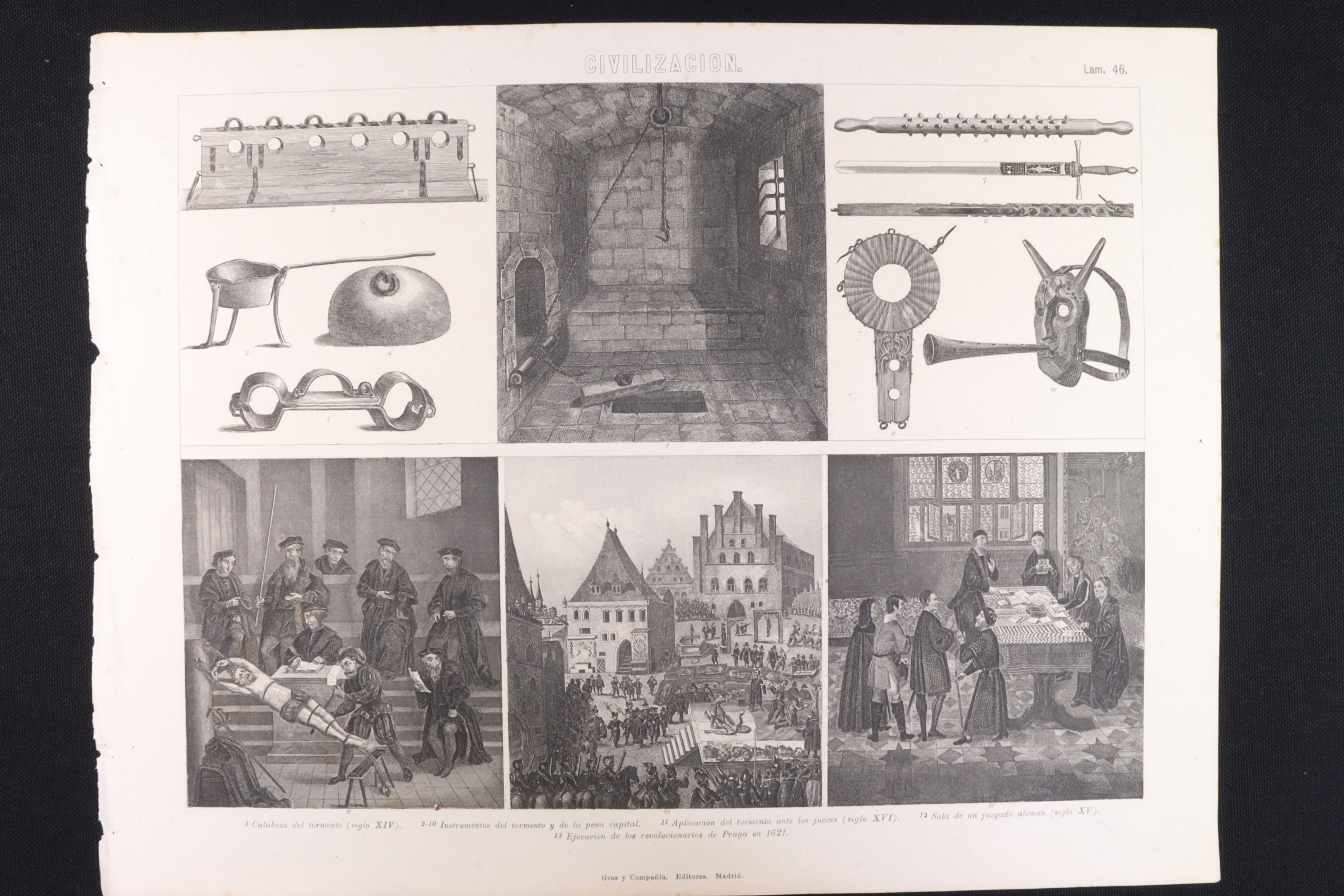 Antiques - ENGRAVING CIVILIZATION 46 GRAS & Cª INSTRUMENTS OF TORTURE, PRAGUE.