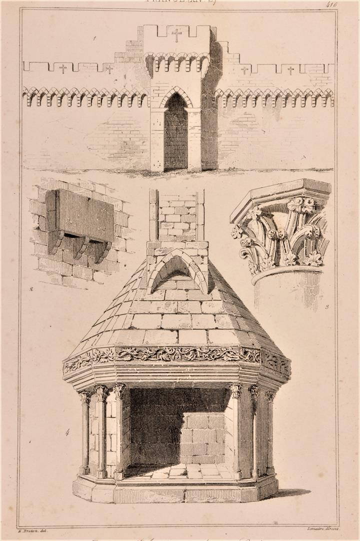 Antiguedades - GRABADO DETALLES ARQUITECTURA. S.XIV. (T)