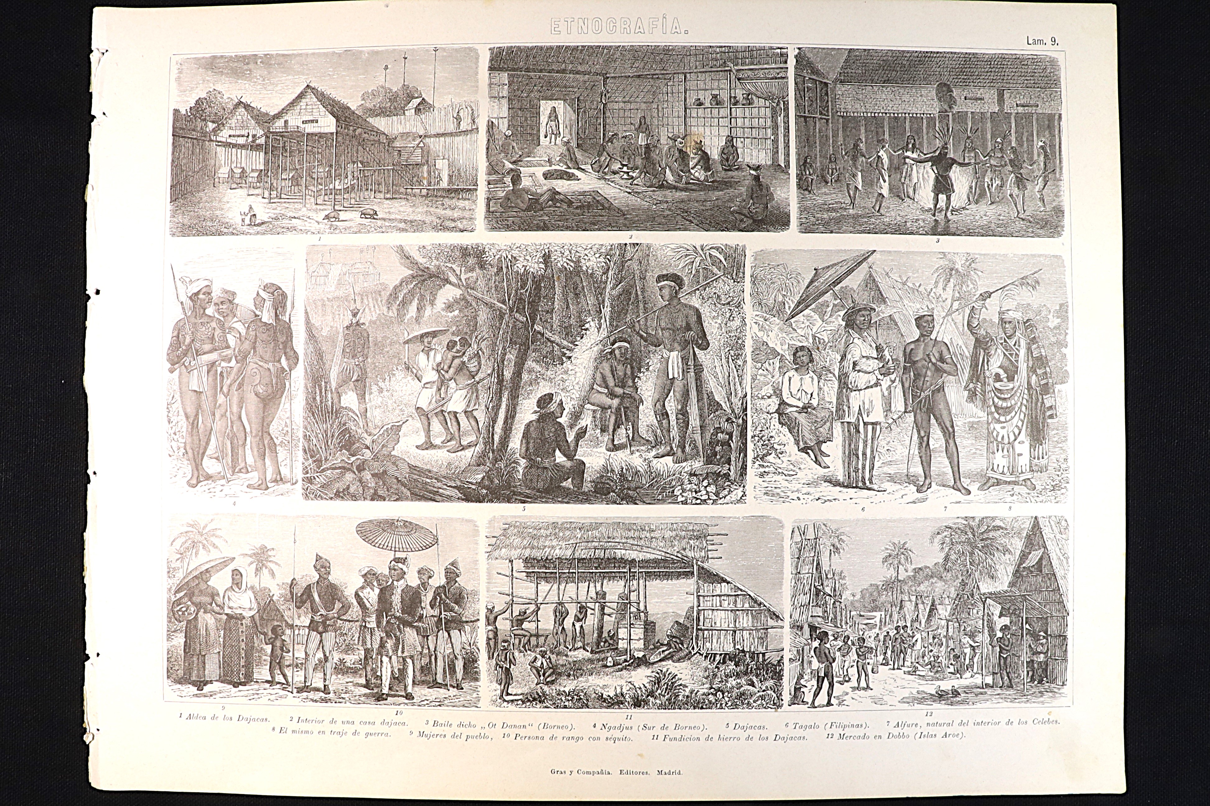 Antiques of ethnographic engraving 9 borneo philippines dajacas