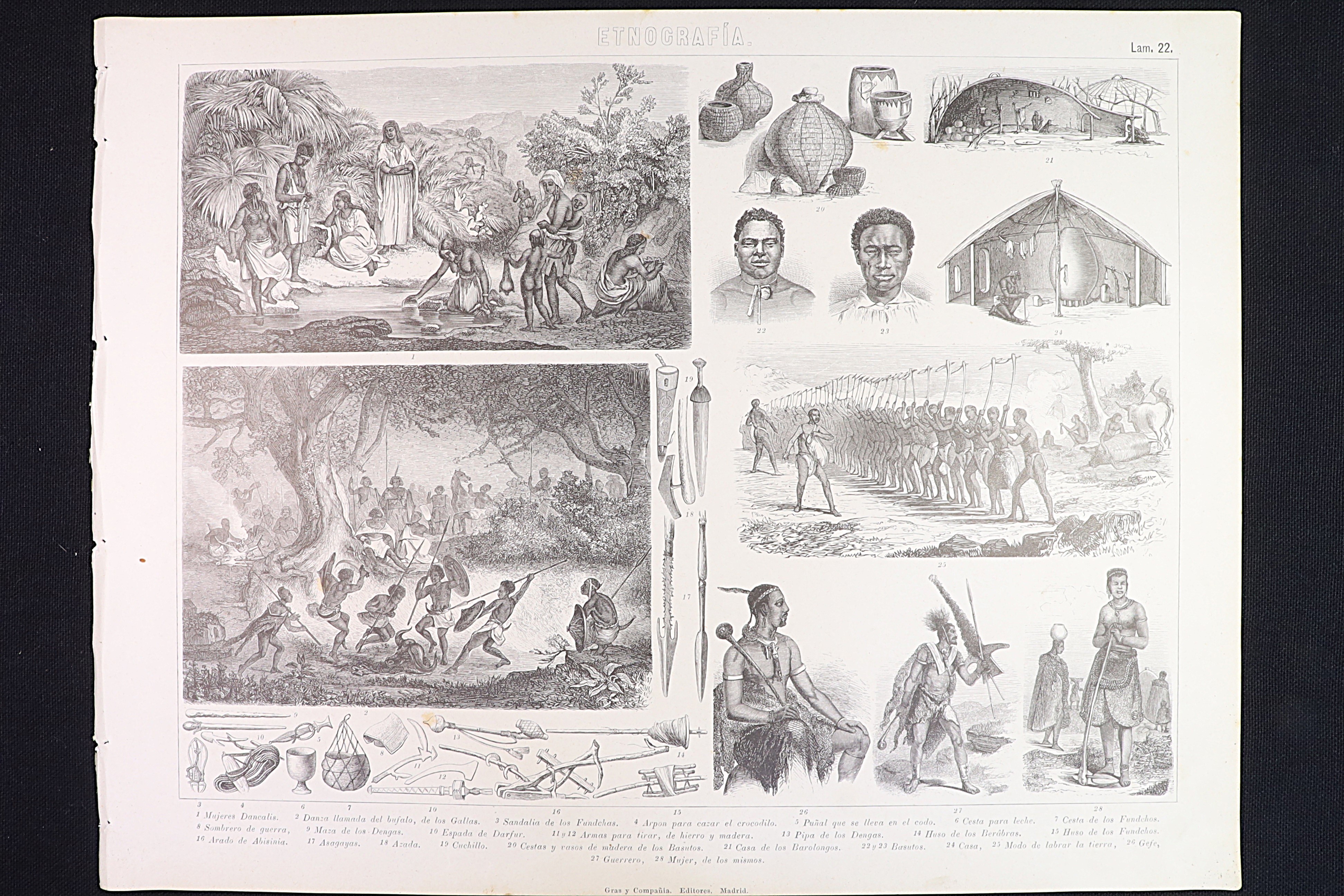 Antiques of ethnographic engraving 22 dengas barolongos basutos african tribes