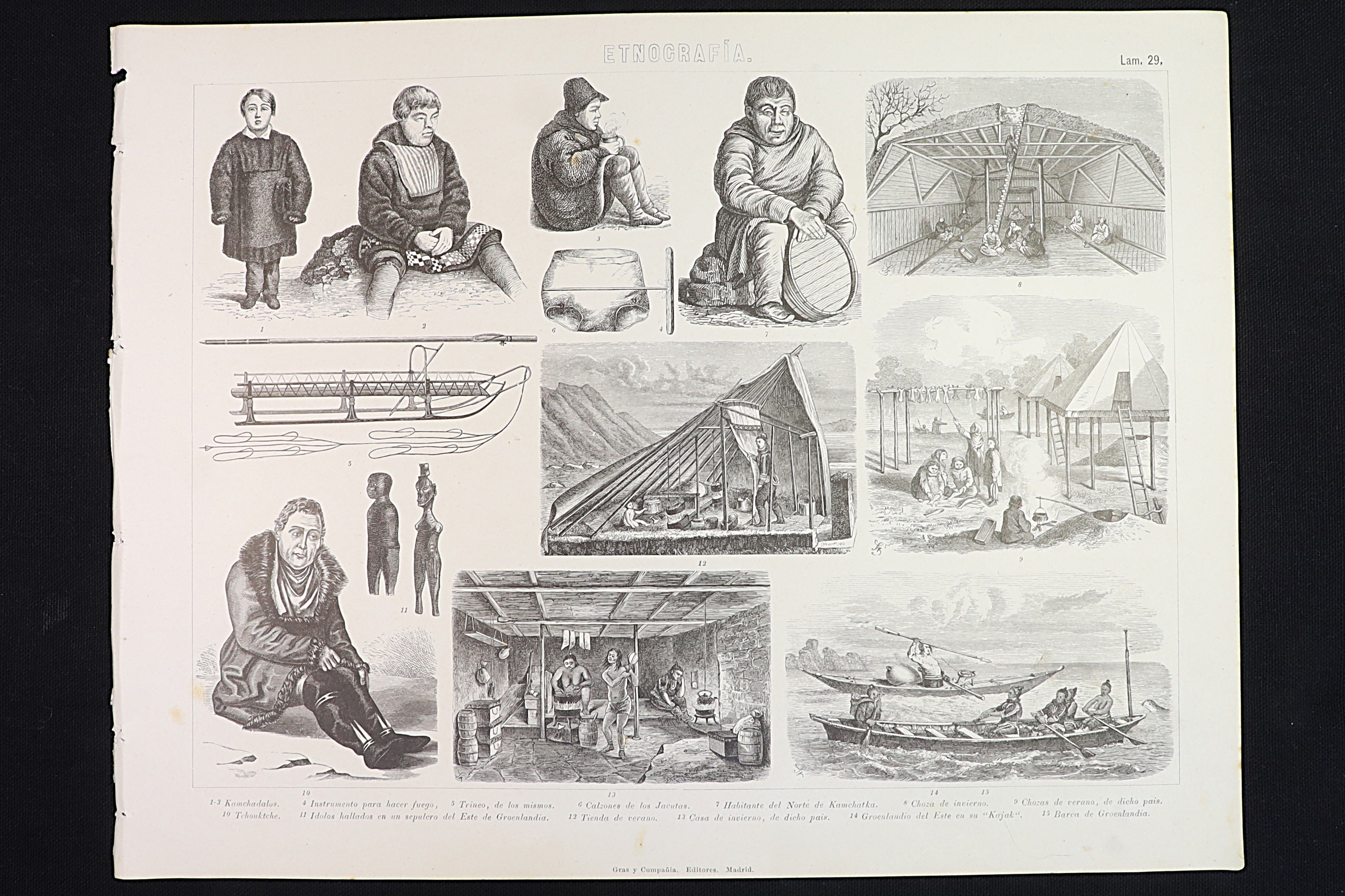 Antiques of ethnographic print 29 greenland eskimos kamchatla
