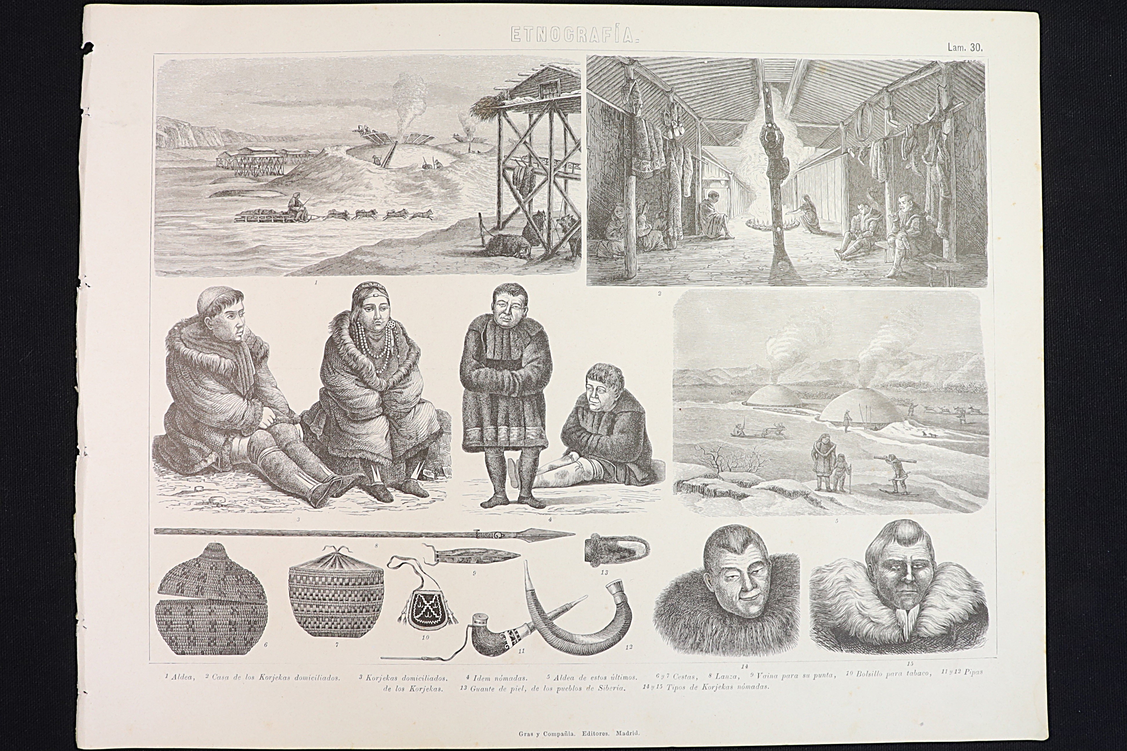 Antiguedades de grabado etnografia esquimales de siberia korjekas
