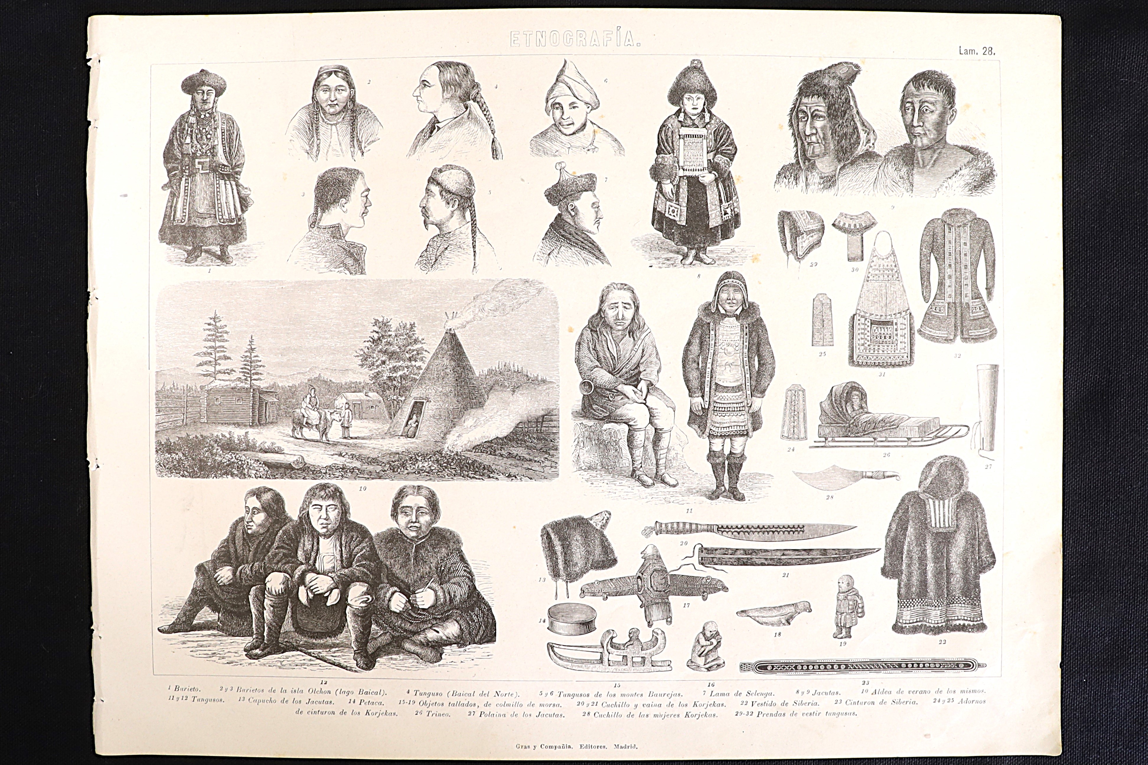 Antiques of etnographic print 28 siberian eskimos tunguos