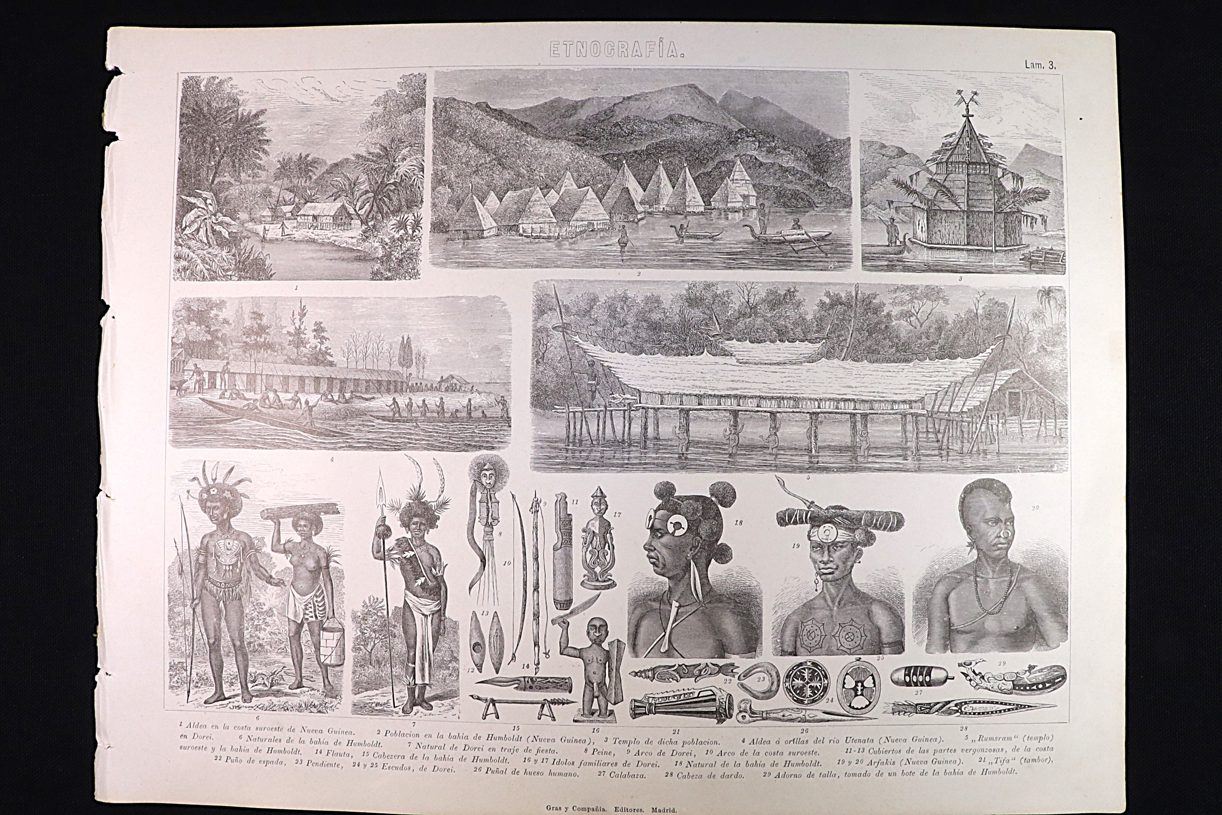 Antiques of ethnography engraving 3 new guinea dorei arfakis