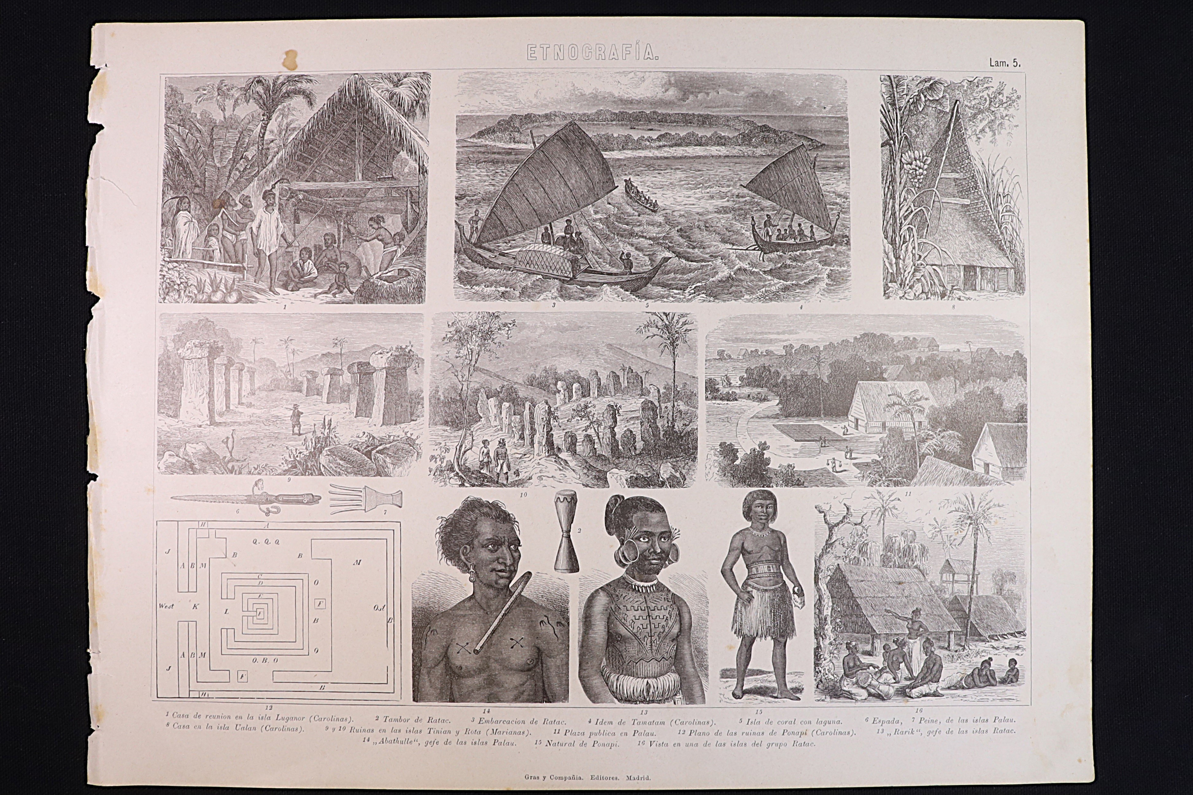 Antiques of ethnography engraving 5 ratac ualan palau ponapi