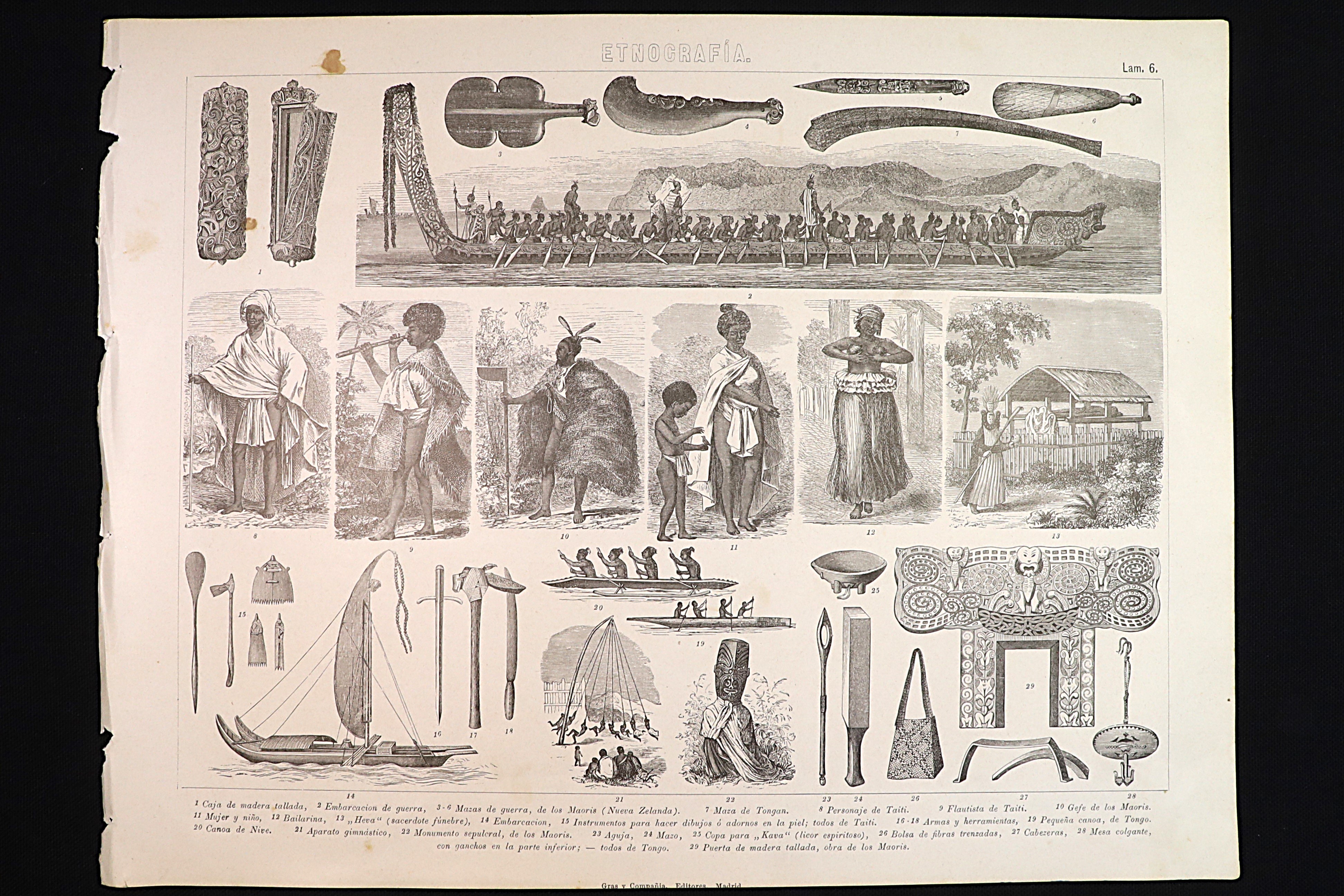 Antiques of ethnographic engraving 6 tahiti maoris tonga and kava