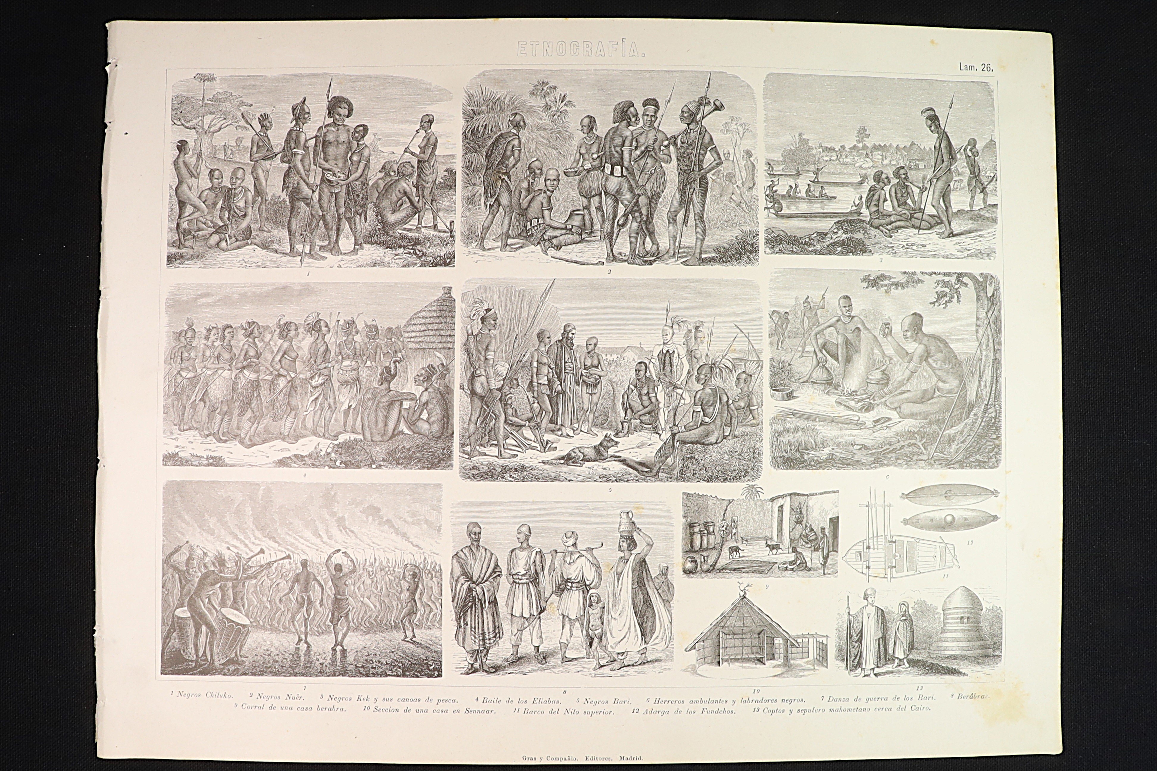 Antiques of ethnography engraving 26 tribes bari chiluko kek