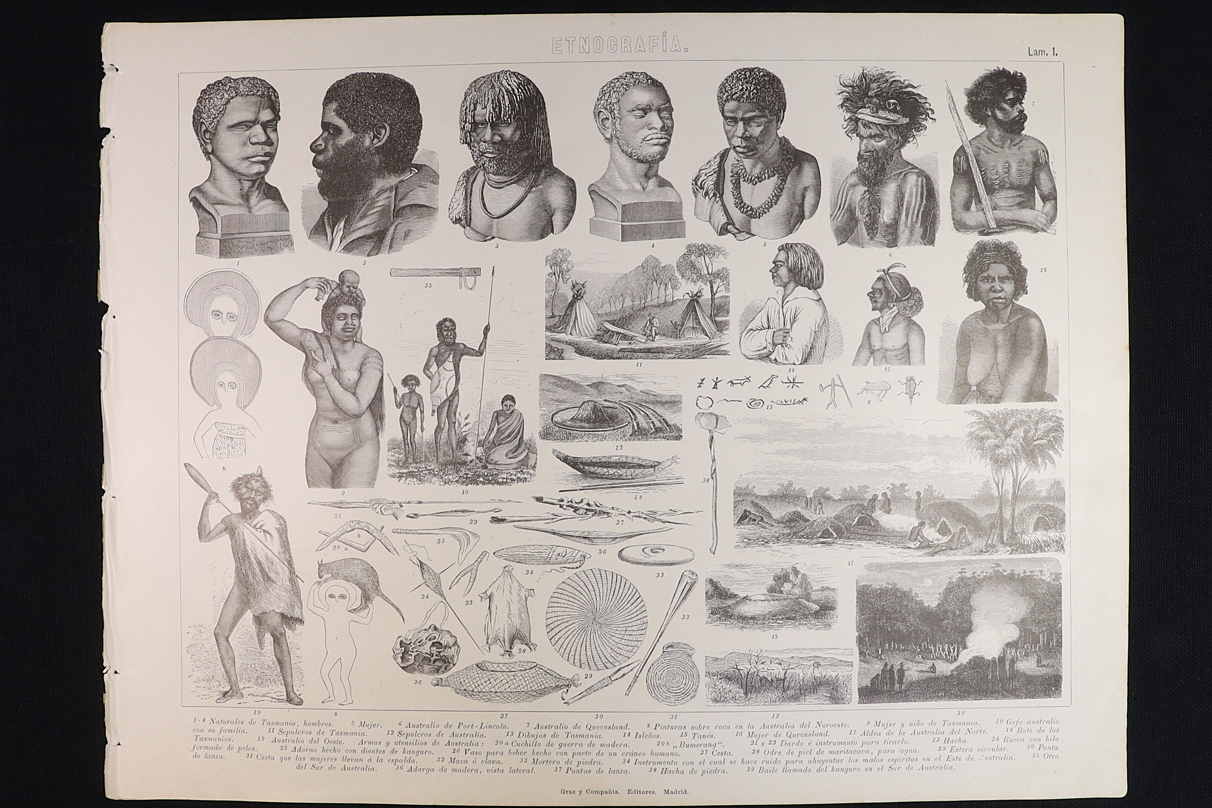 Antiques of ethnography engraving 1 tribes of tasmania and australia tools