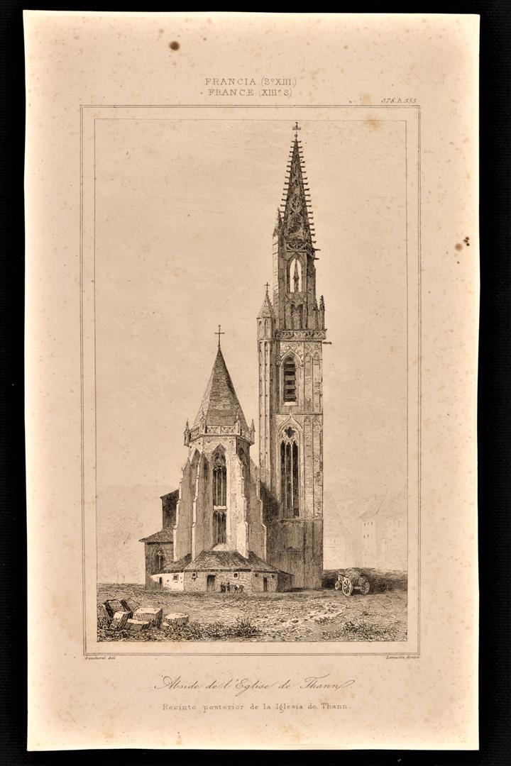 Antiguedades - GRABADO IGLESIA DE THANN. FRANCIA. (T)