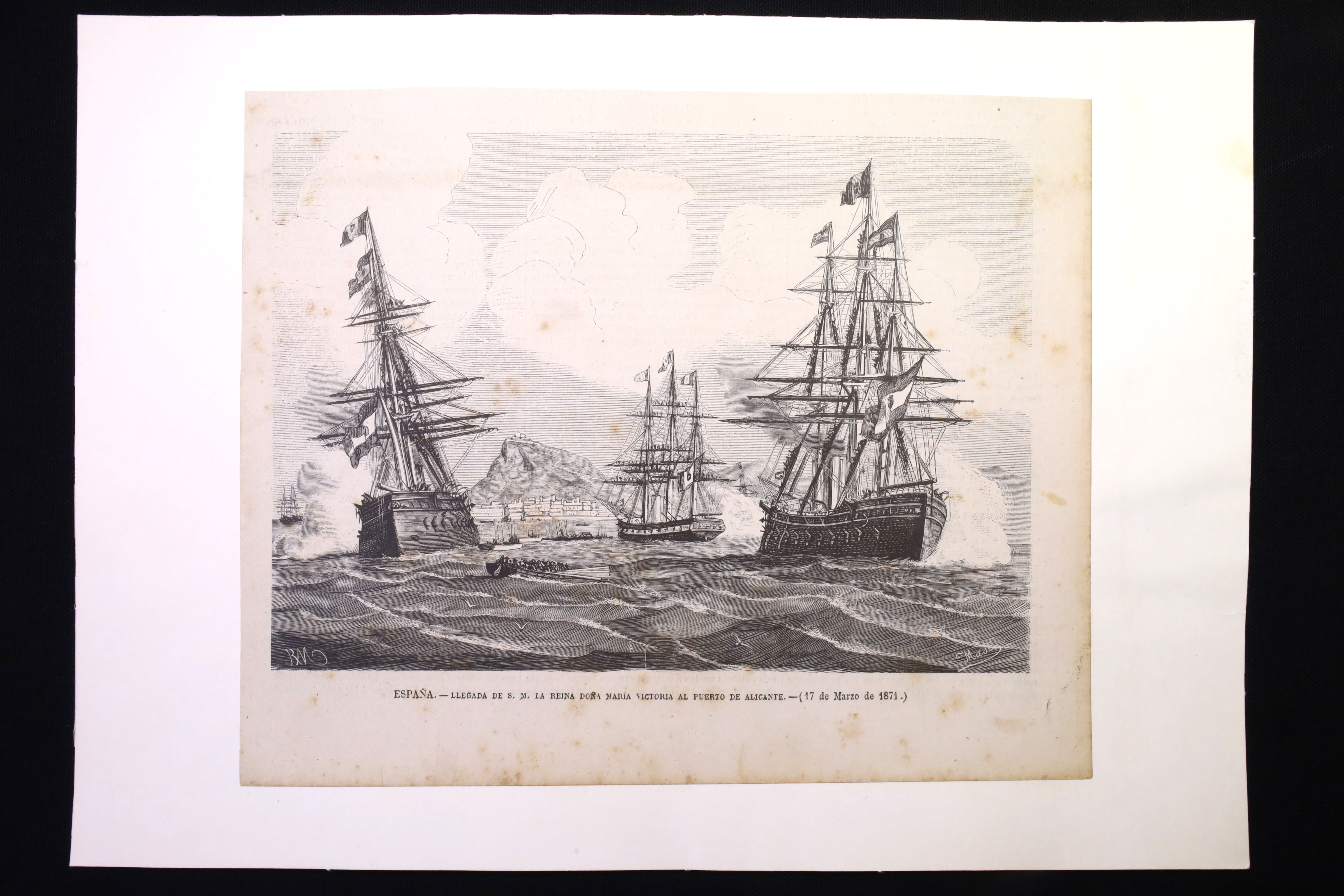 Antiques - ENGRAVING. ARRIVAL OF QUEEN VICTORIA AT THE PORT OF ALICANTE. 1871