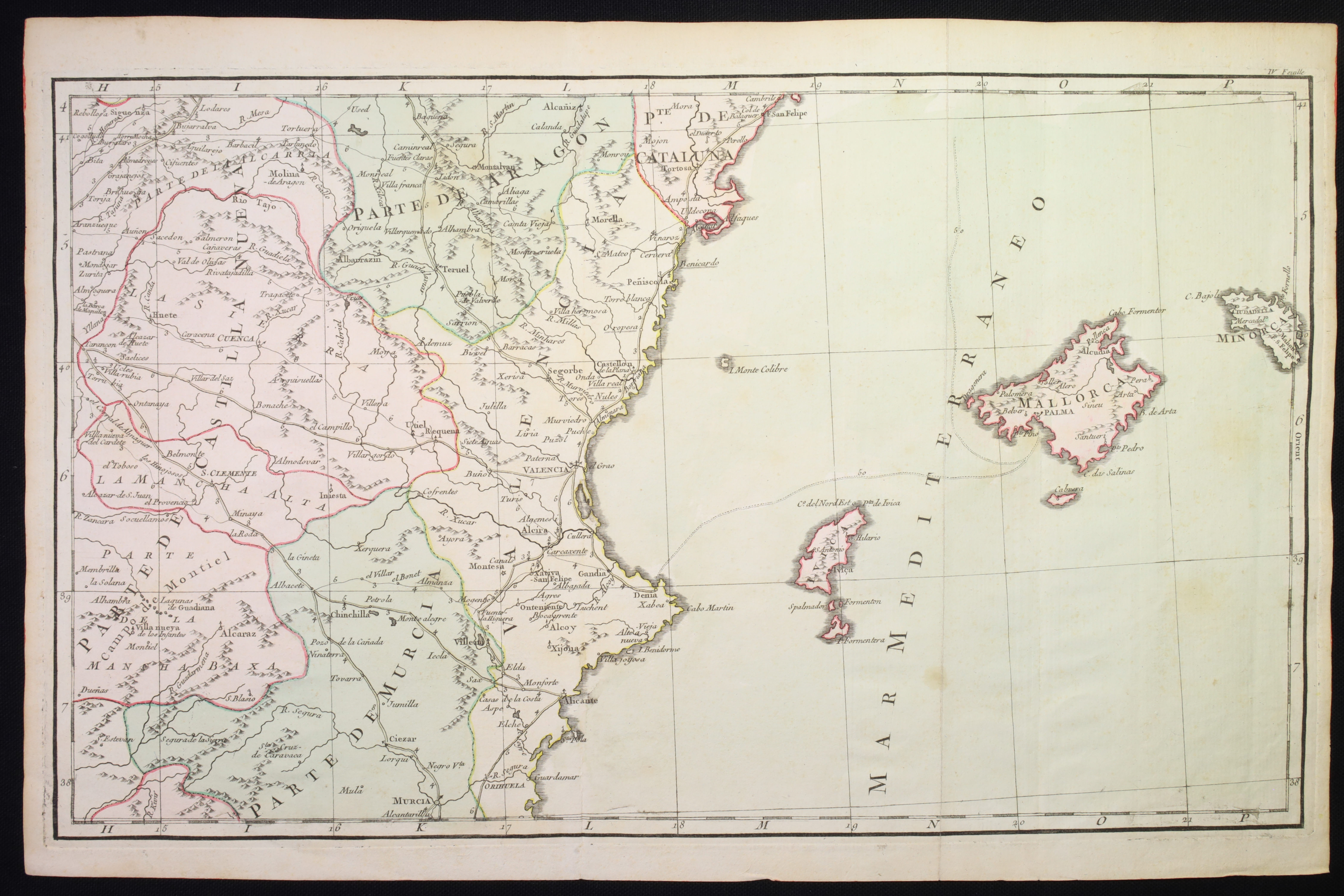 Antiguedades - GRABADO. MAPA MAR MEDITERRÁNEO E ISLAS BALEARES. FEUILLE S.XVIII 
