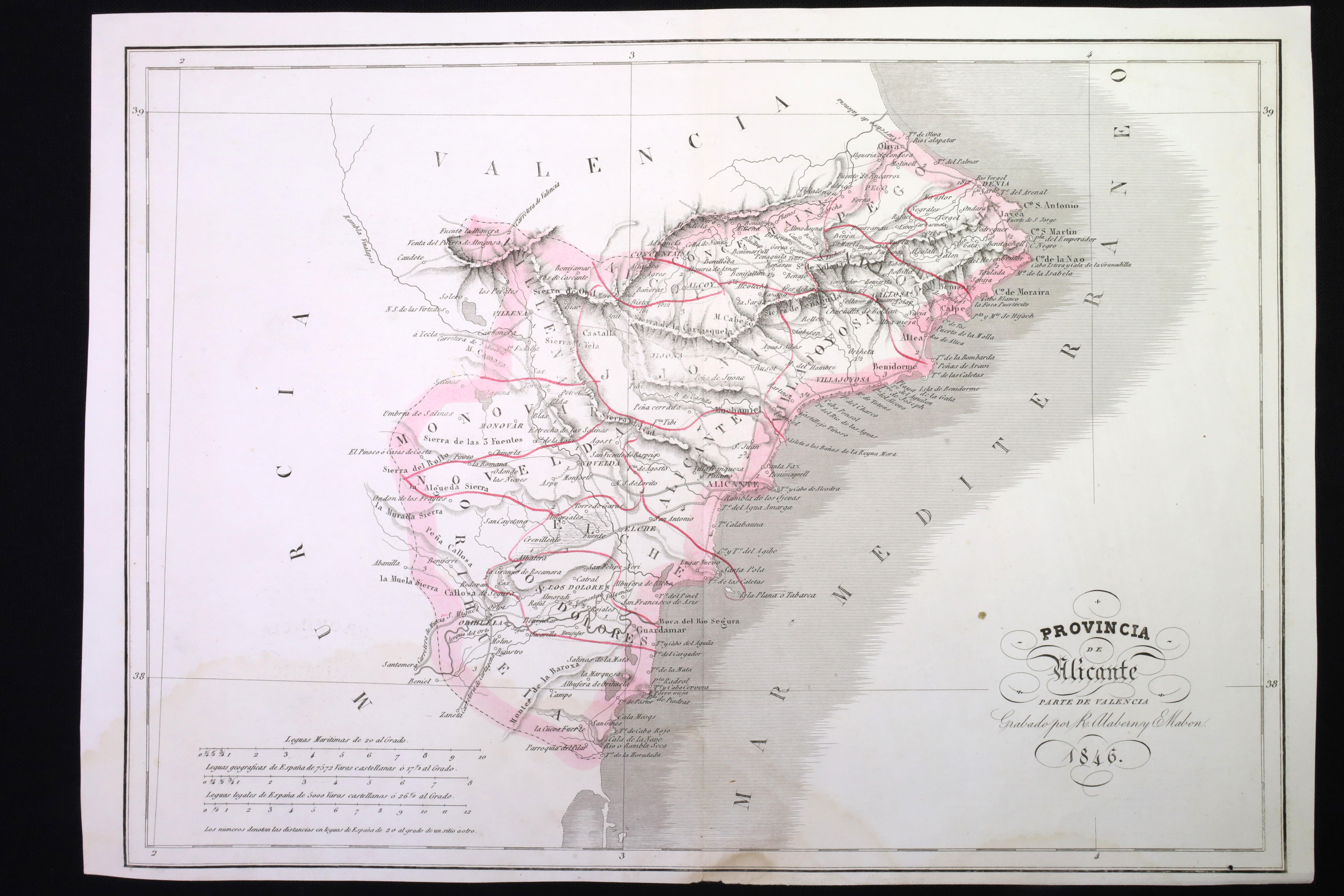 Antiguedades - GRABADO. MAPA PROVINCIA DE ALICANTE. ALABERN Y MABON. 1846