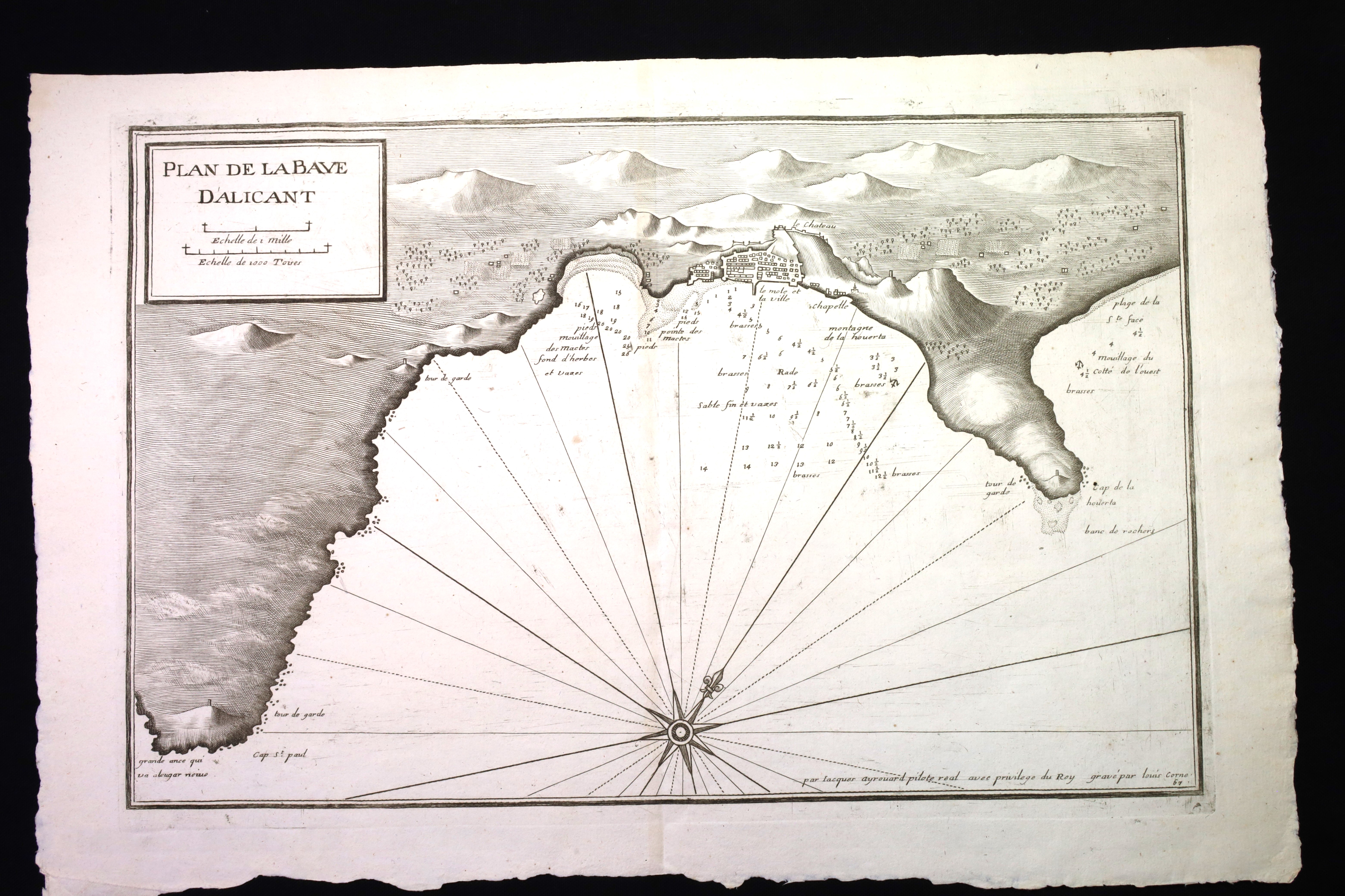 Antiques - ENGRAVING. MAP OF THE BAY OF ALICANTE. NAUTICAL CHART. JACQUES AYROUARD. XVIIITH CENTURY
