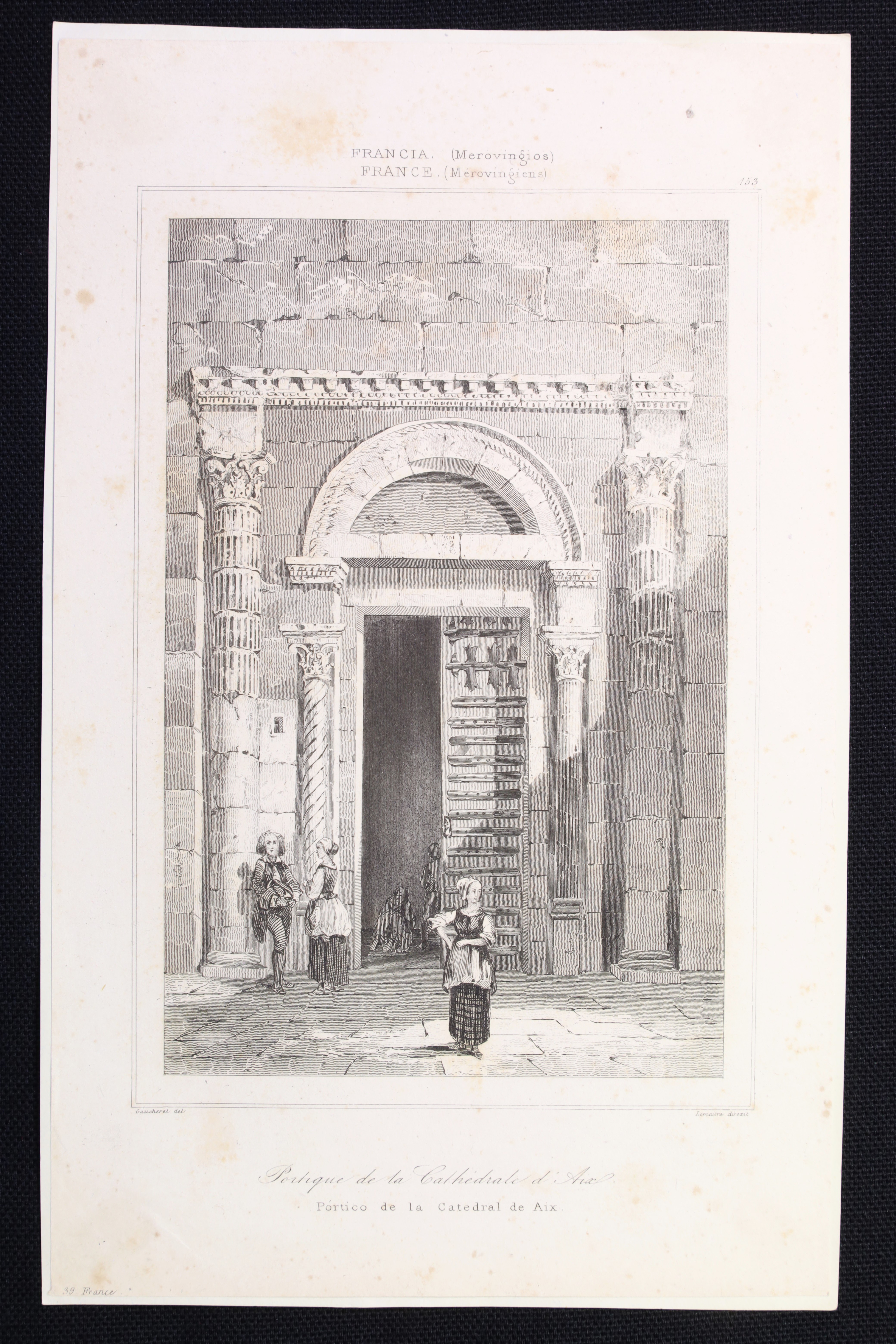 Antiques - ENGRAVING PORTICO OF THE CATHEDRAL OF AIX. FRANCE.
