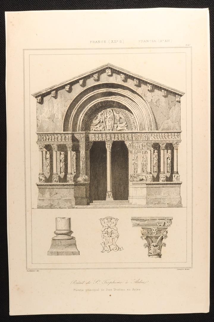 Antiguedades - GRABADO PUERTA PRINCIPAL DE SAN TROFIMO EN ARLES. FRANCIA. (T)