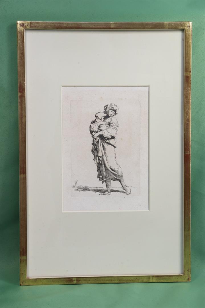 Antiguedades - GRABADO SERIE FIGURINES. MADRE CON HIJO. SALVATOR ROSA. S.XVII (T)