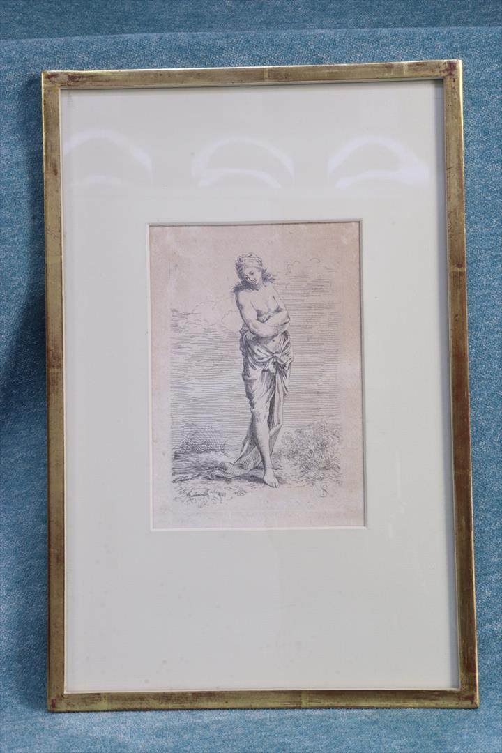 Antiguedades - GRABADO SERIE FIGURINES. MUJER SEMI DESNUDA. SALVATOR ROSA. (T)