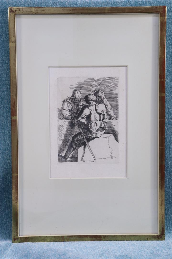 Antiguedades - GRABADO SERIE FIGURINES. GUERREROS SENTADOS JUGANDO. SALVATOR ROSA. (T)